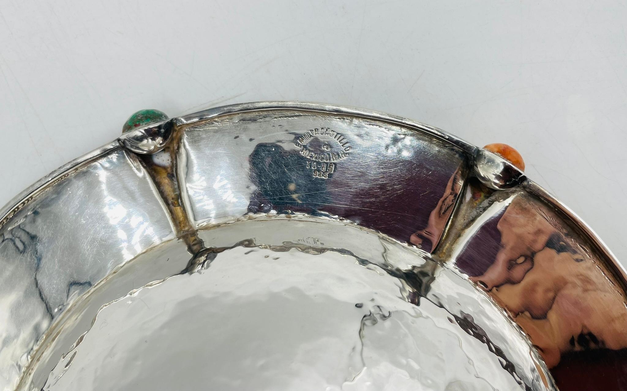 Emilia Castillo Bol en argent sterling avec incrustation de pierres semi-précieuses, Mexique en vente 3