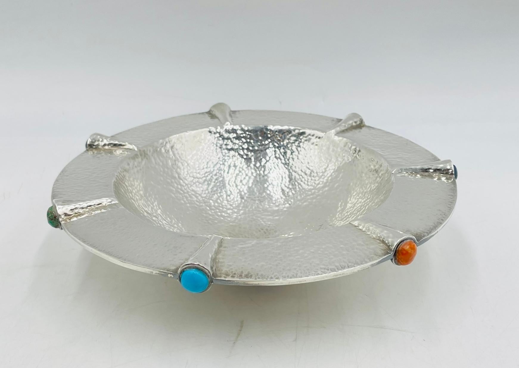 Mexicain Emilia Castillo Bol en argent sterling avec incrustation de pierres semi-précieuses, Mexique en vente