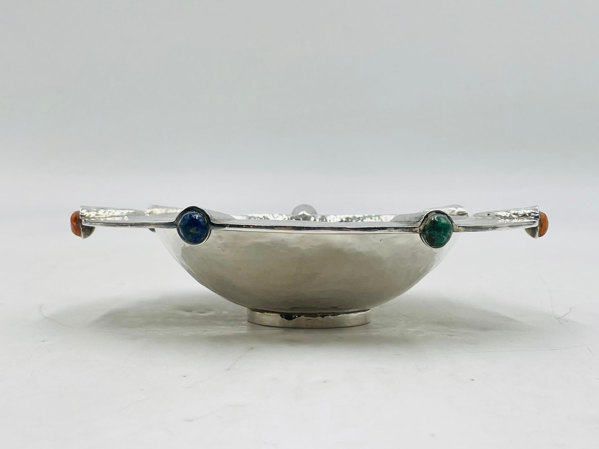Fait main Emilia Castillo Bol en argent sterling avec incrustation de pierres semi-précieuses, Mexique en vente