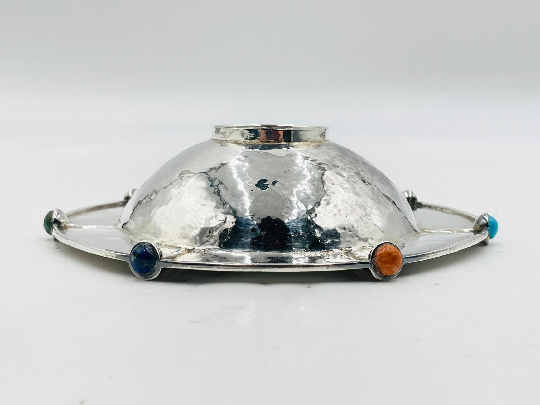 Emilia Castillo Bol en argent sterling avec incrustation de pierres semi-précieuses, Mexique Bon état - En vente à Los Angeles, CA