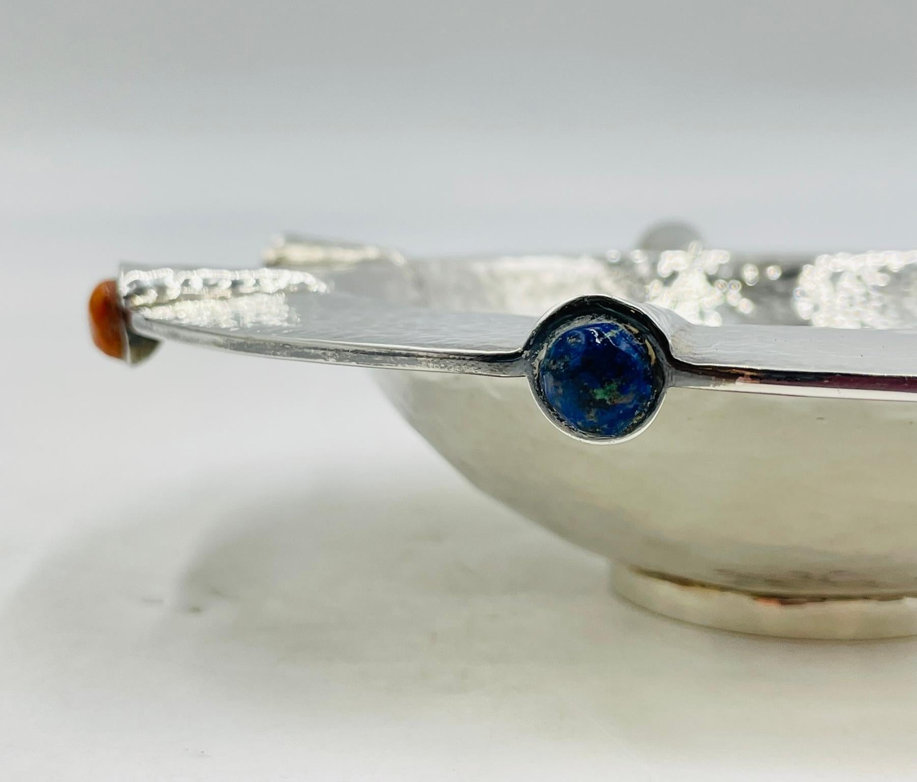 Argent sterling Emilia Castillo Bol en argent sterling avec incrustation de pierres semi-précieuses, Mexique en vente