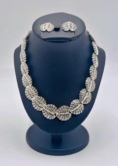 Emilia Castillo Taxco 950 Silver Monstera Necklace & Earrings Set
