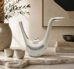 Emilia Castillo Taxco Porcelain Sterling Silver Swan Teapot, Signed No.12