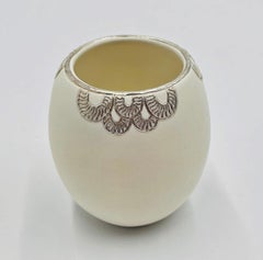 Emilia Castillo Taxco Pure Silver & Porcelain Vase, Mexico