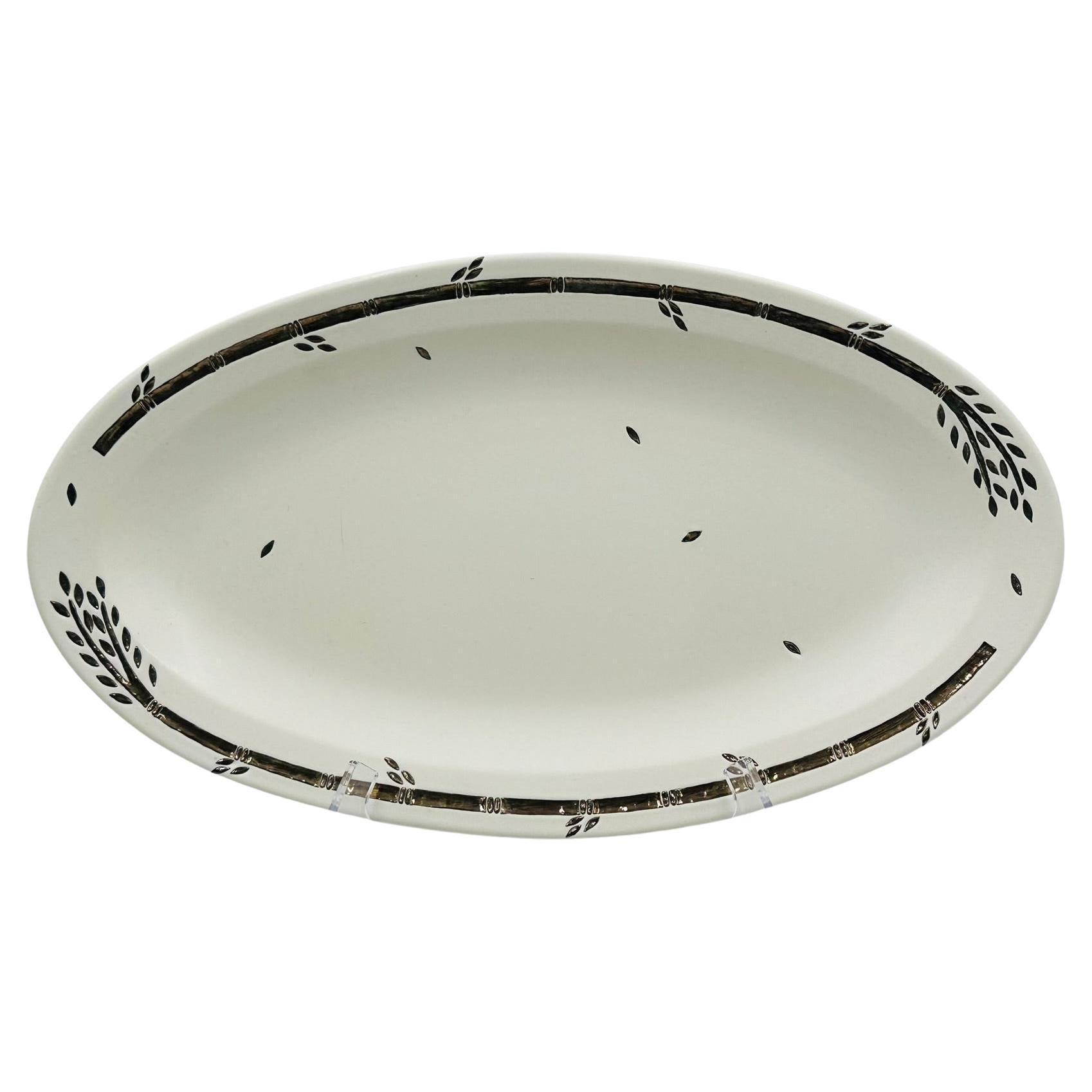 Emilia Castillo Taxco Silver Bamboo Porcelain Oval Platter Mexico 1980s