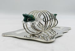 Emilia Castillo Silver Plate & Malachite Frog Document Holder, Hand Signed