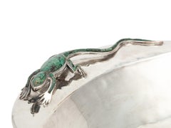 Emilia Castillo Vintage Plaque Argentée Poignées Lézard Grand Plateau:: Signé