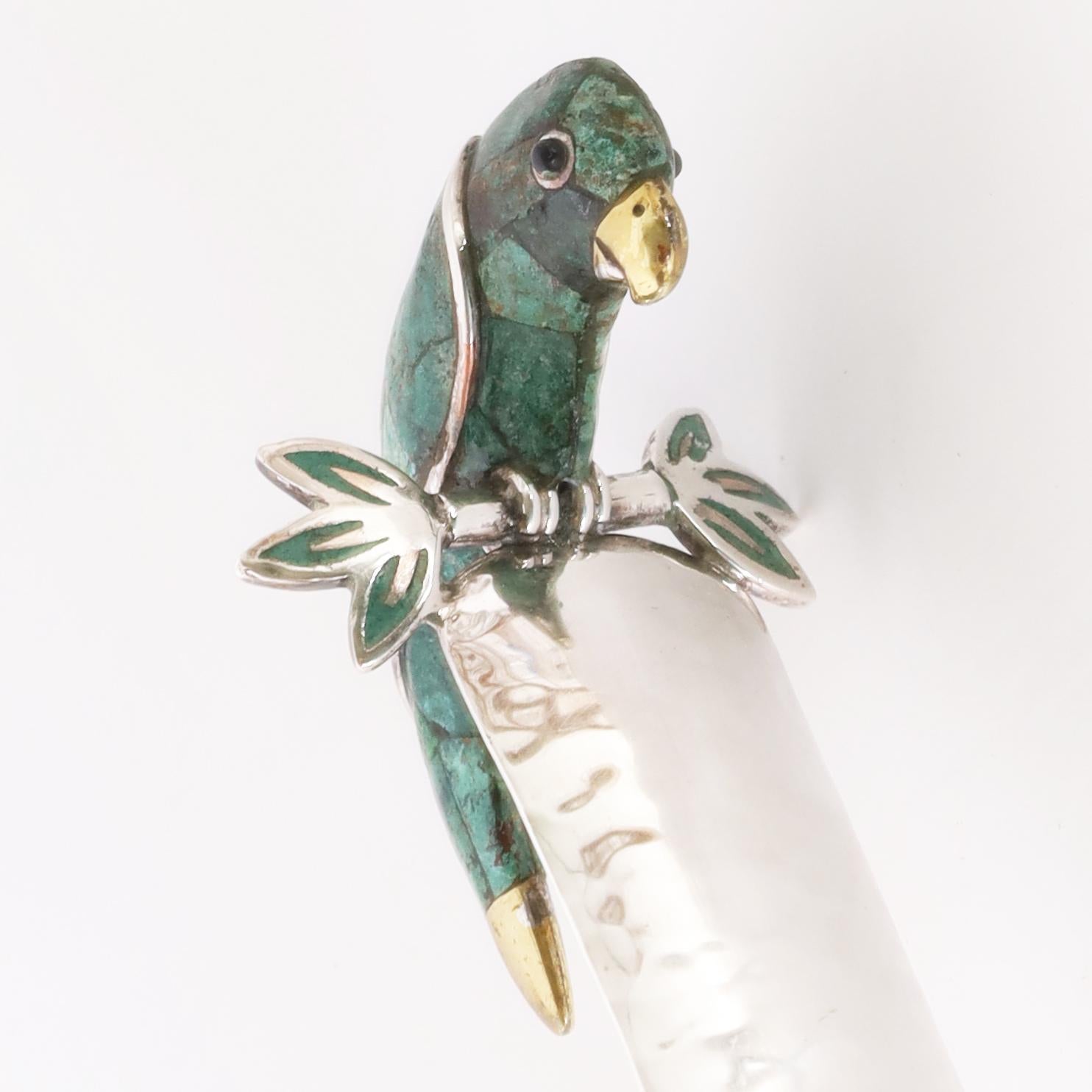 Mid-Century Modern Emilia Castillo Vintage Silver Plate on Copper Ladle with Parrot For Sale