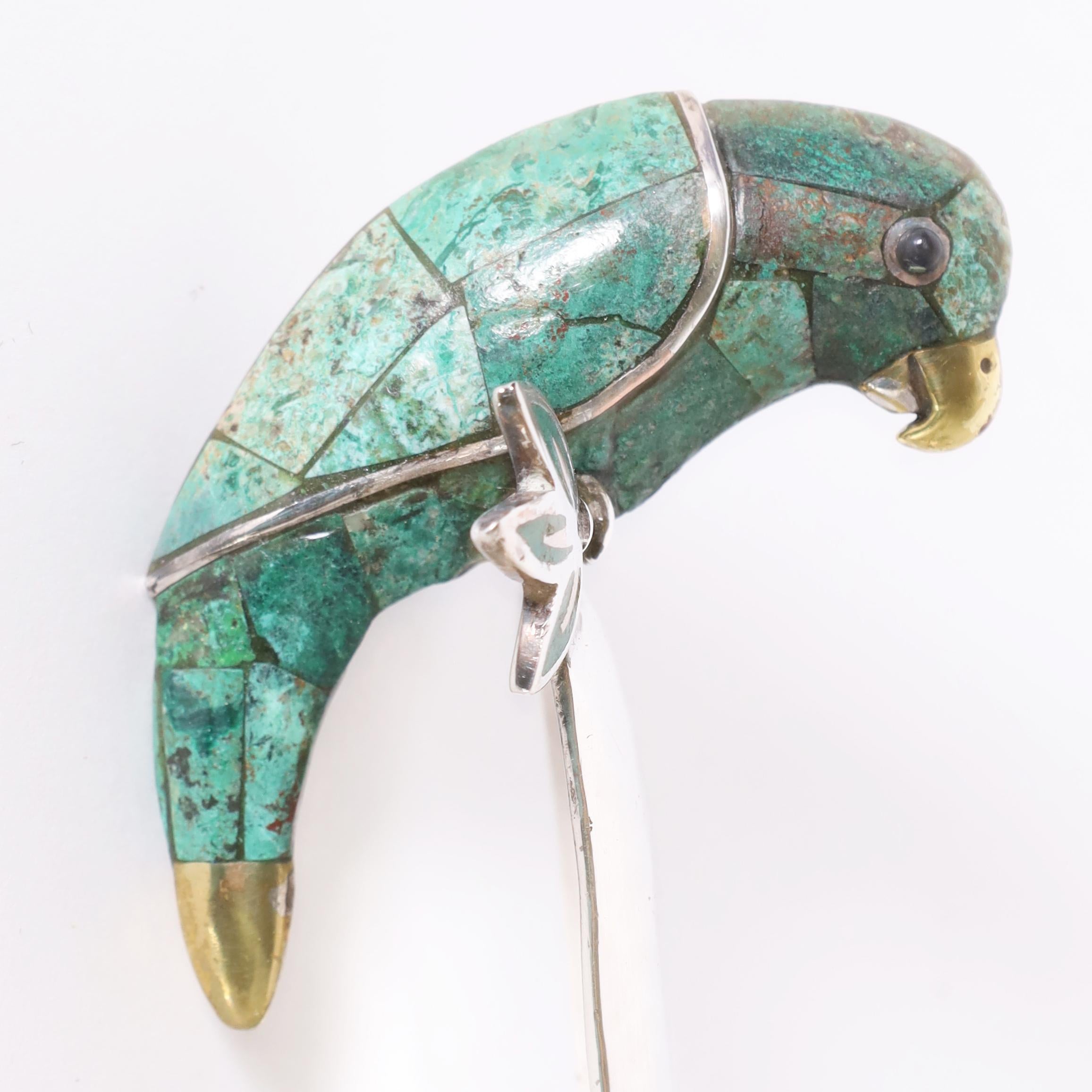 Mexican Emilia Castillo Vintage Silver Plate on Copper Ladle with Parrot For Sale