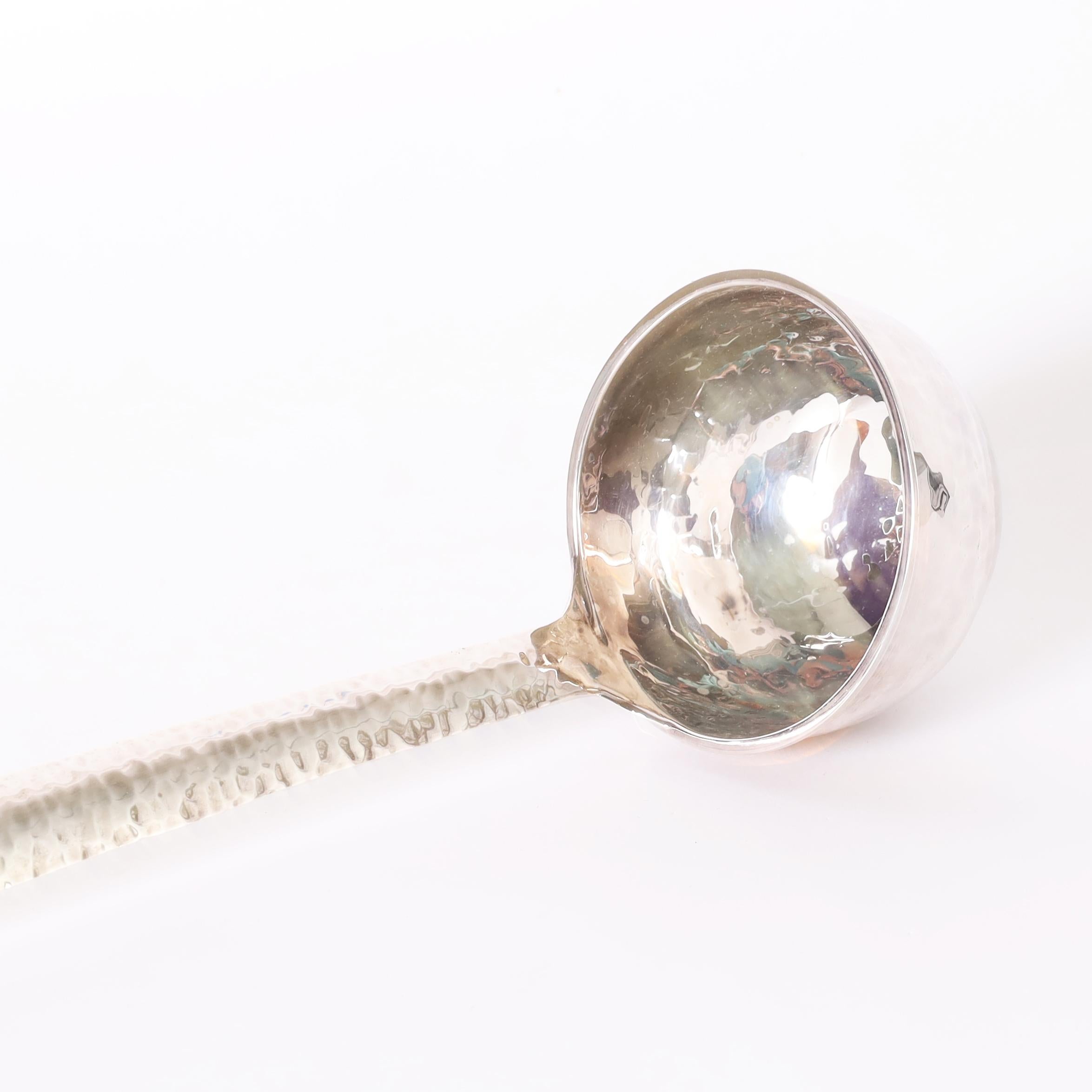 Hand-Crafted Emilia Castillo Vintage Silver Plate on Copper Ladle with Parrot For Sale