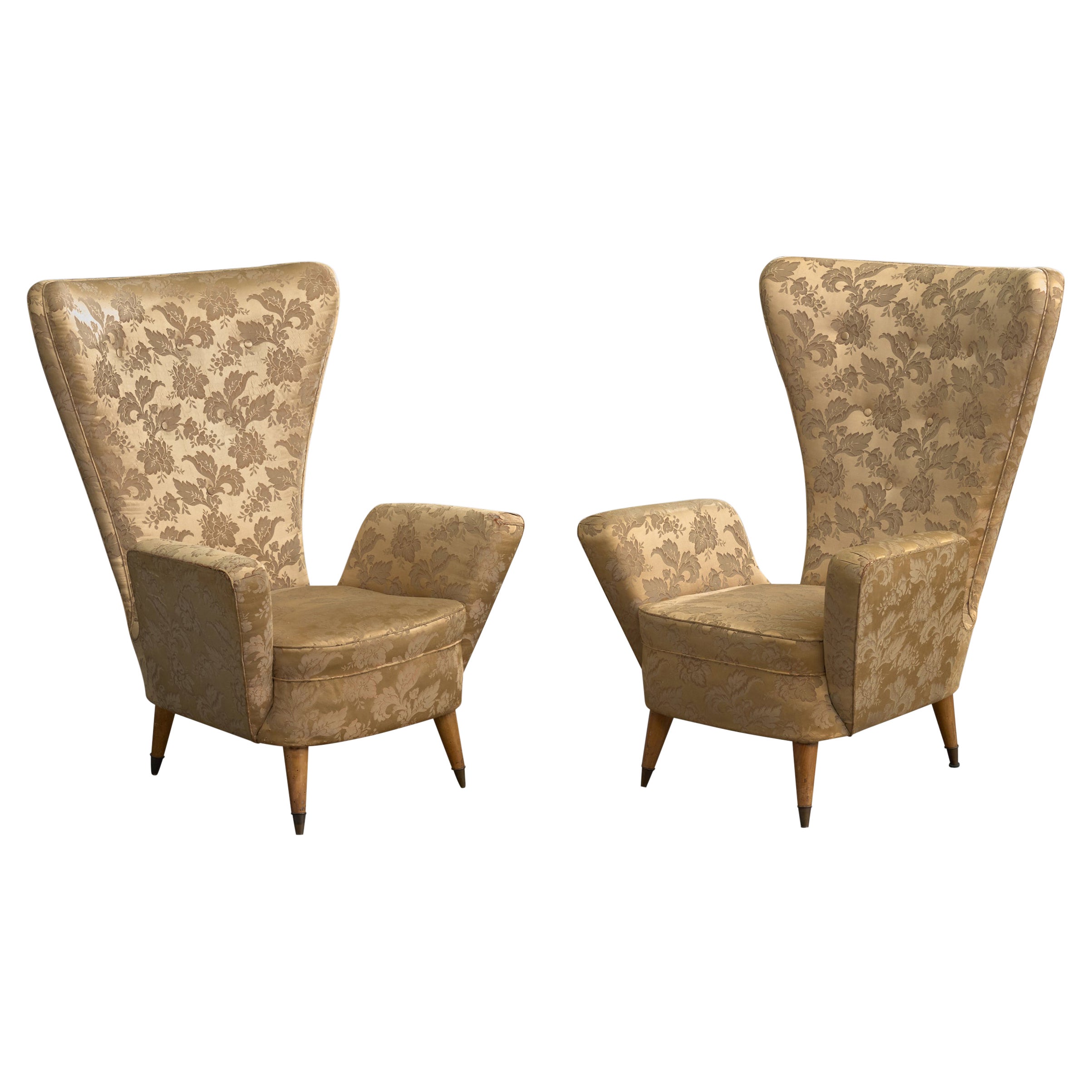Emilia Sala & Giorgio Madini, Lounge Chairs, Fabric, Wood, Italy, 1950s