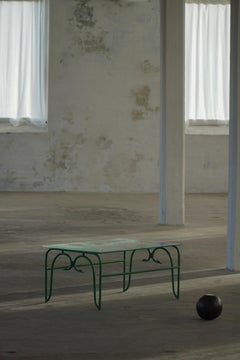 Emilia Sølvsten, Green Iron and Glass Table with Hand-Engraved Collage, 2025