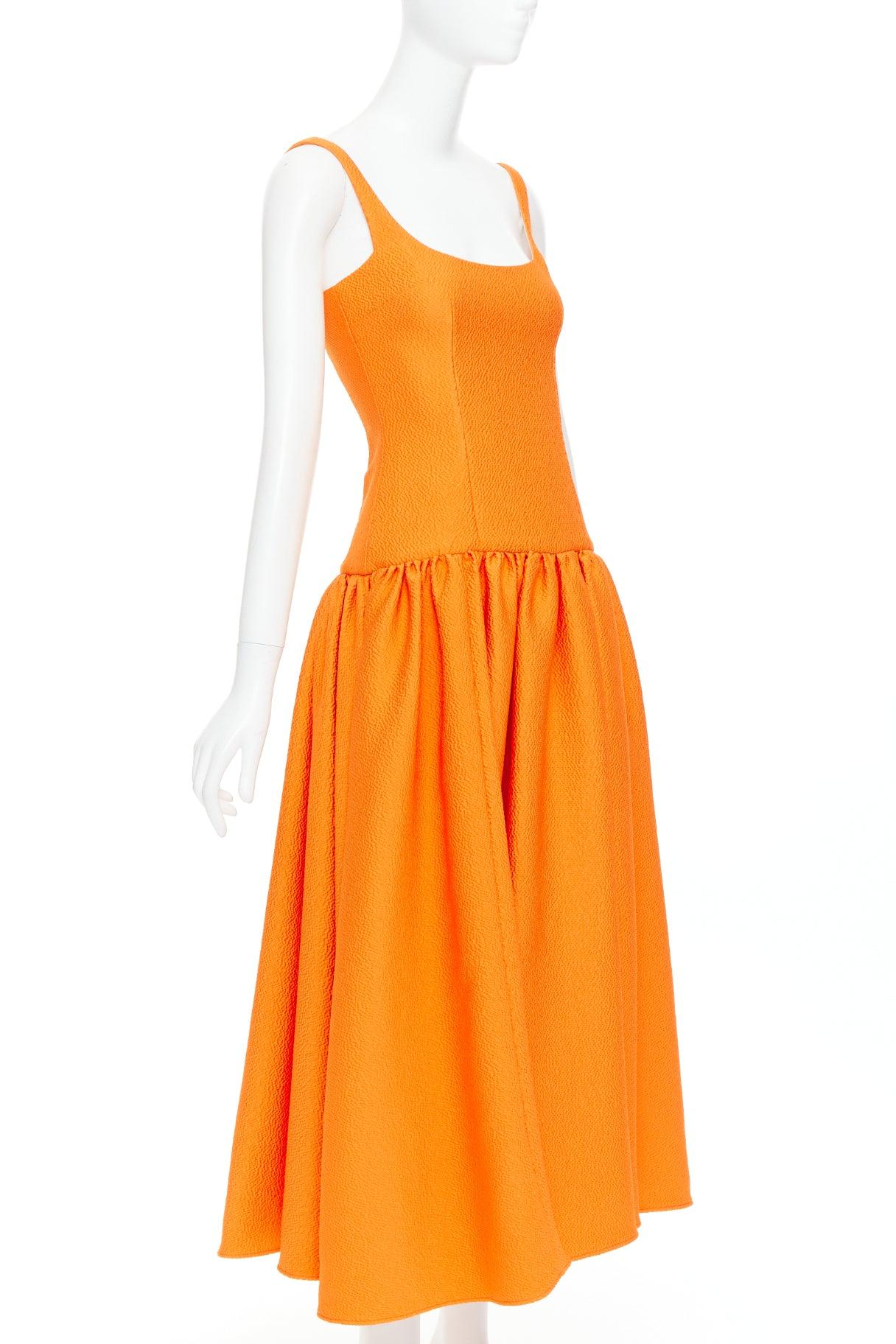 Orange EMILIA WICKSTEAD 2021 Galen orange cloque fit flare midi dress UK6 XS For Sale