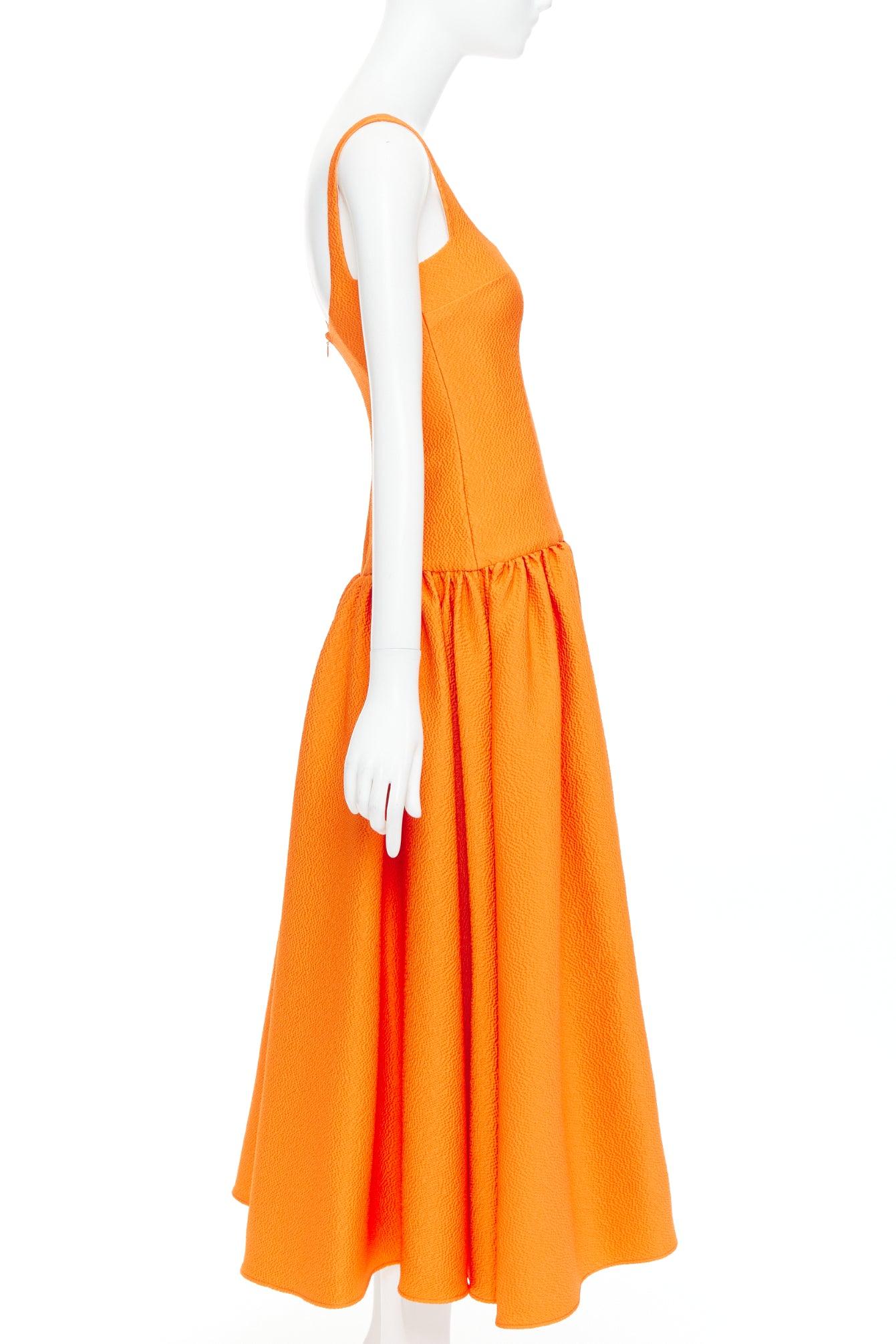 EMILIA WICKSTEAD 2021 Galen orange cloque fit flare midi dress UK6 XS In New Condition For Sale In Hong Kong, NT