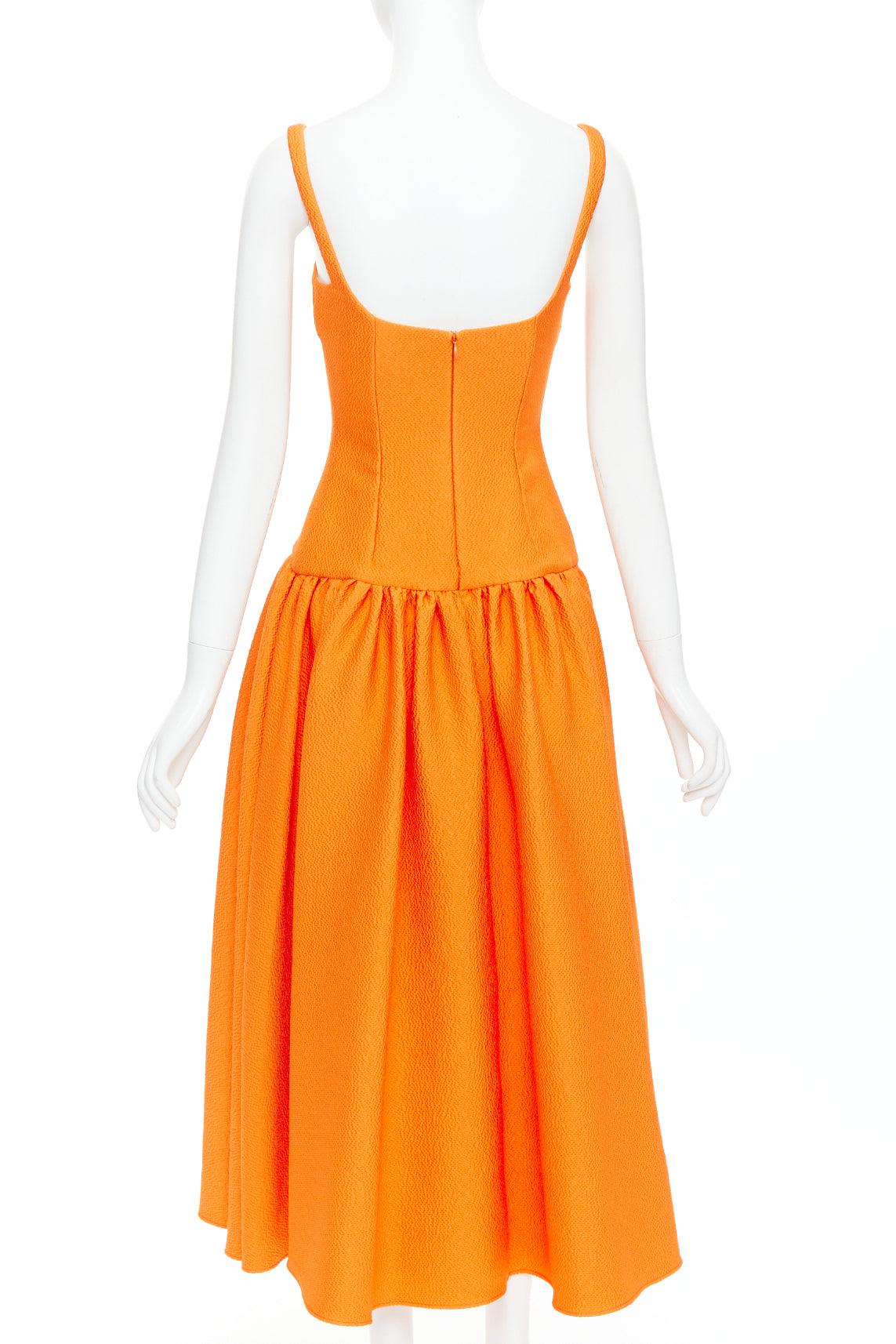 Women's EMILIA WICKSTEAD 2021 Galen orange cloque fit flare midi dress UK6 XS For Sale