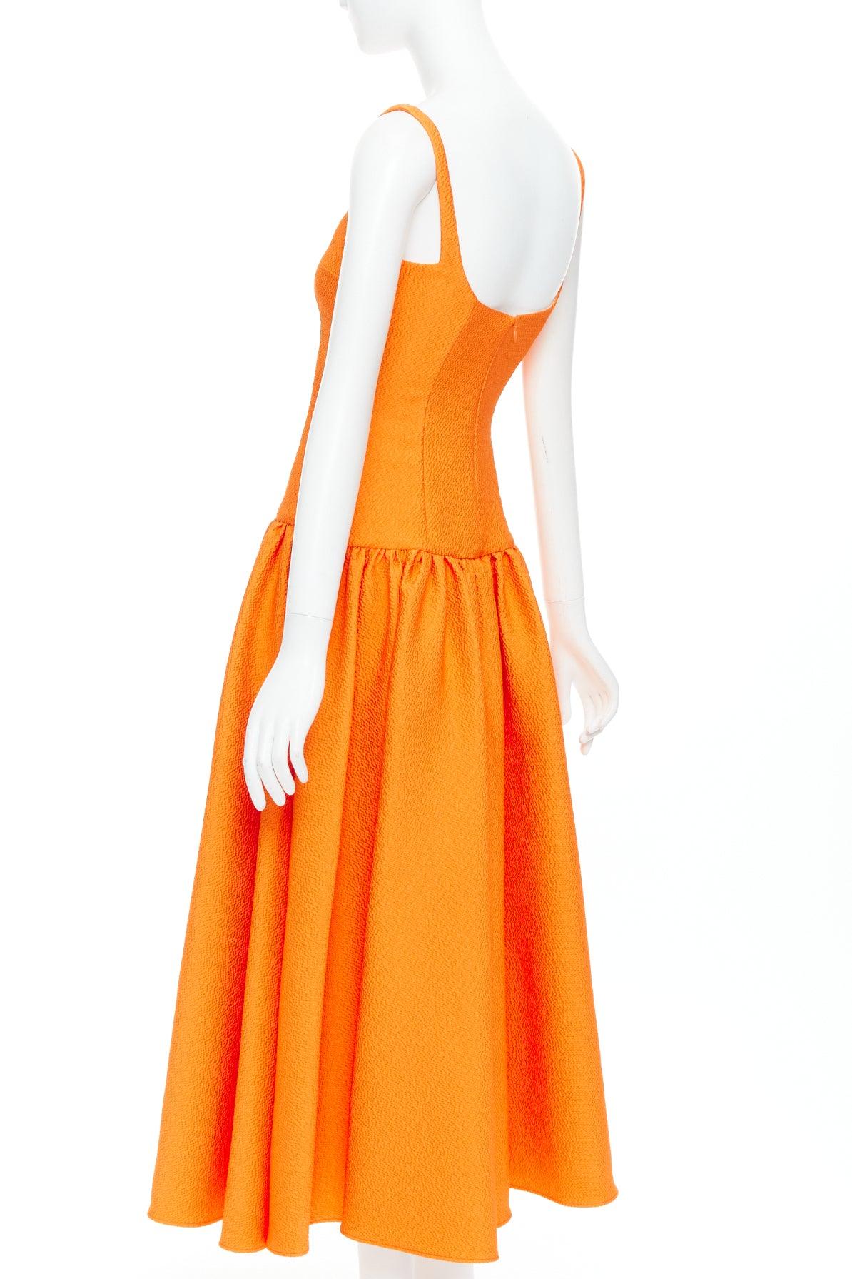 EMILIA WICKSTEAD 2021 Galen orange cloque fit flare midi dress UK6 XS For Sale 1