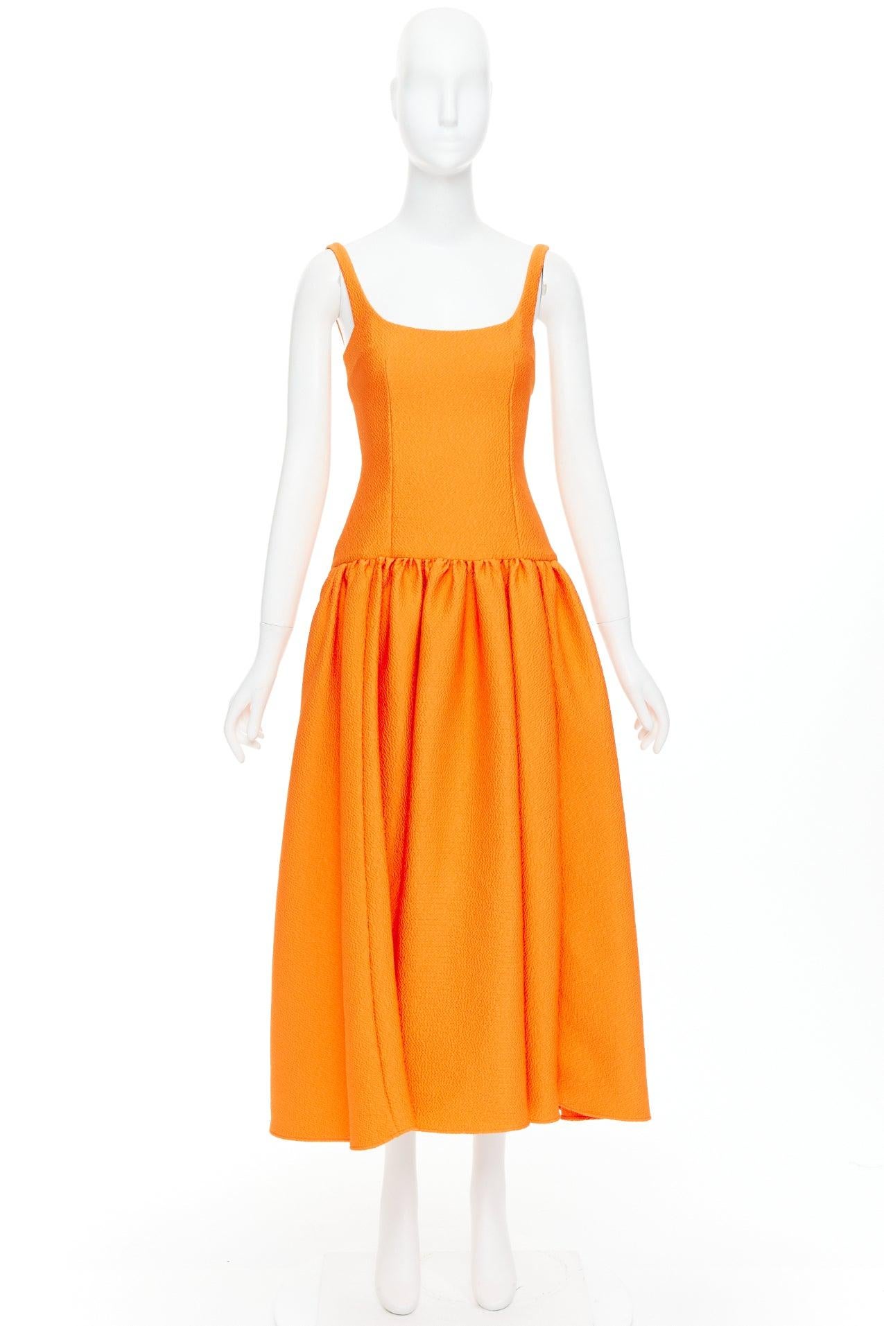 EMILIA WICKSTEAD 2021 Galen orange cloque fit flare midi dress UK6 XS For Sale 4