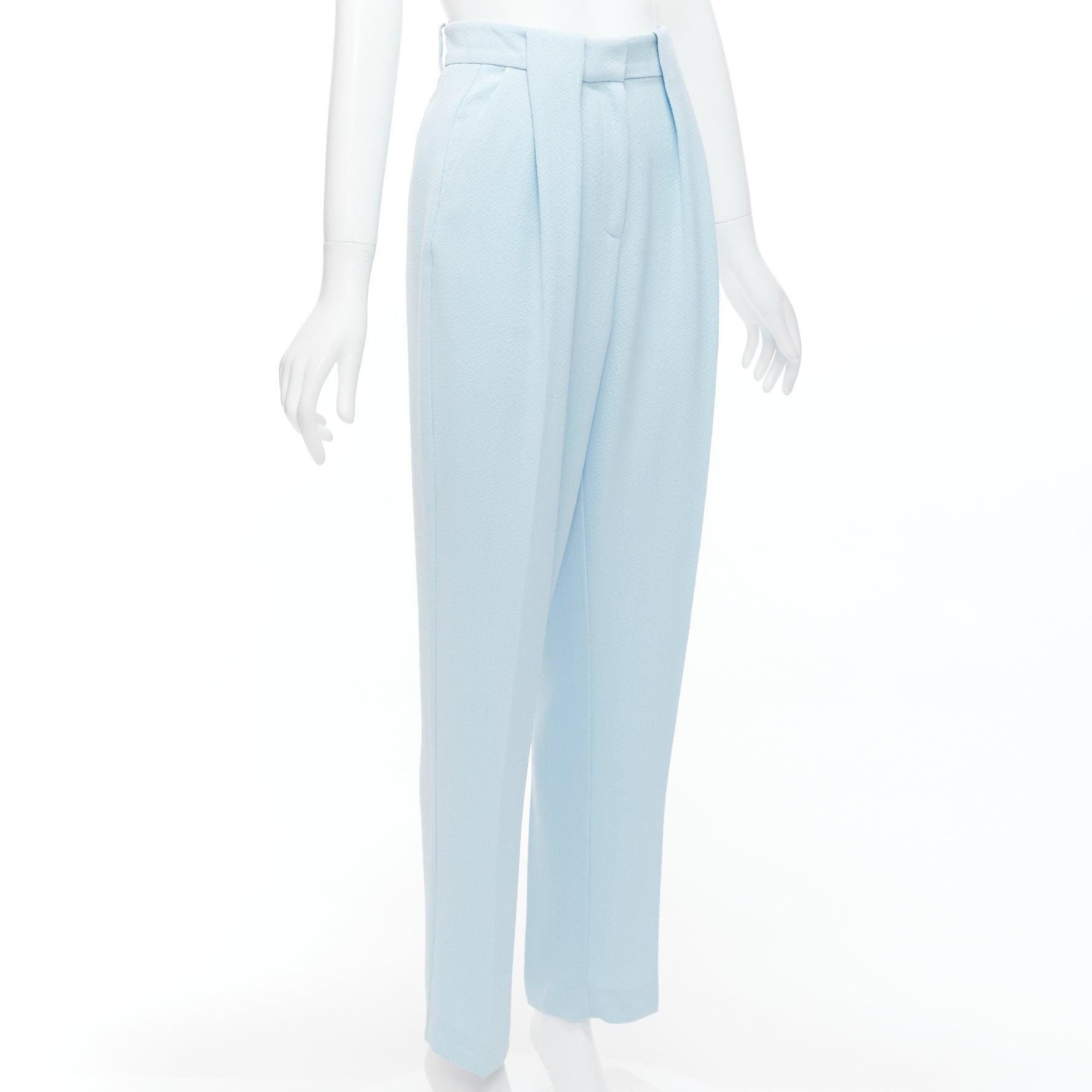 Blue EMILIA WICKSTEAD baby blue crepe pleated waist tapered pants UK6 XS For Sale