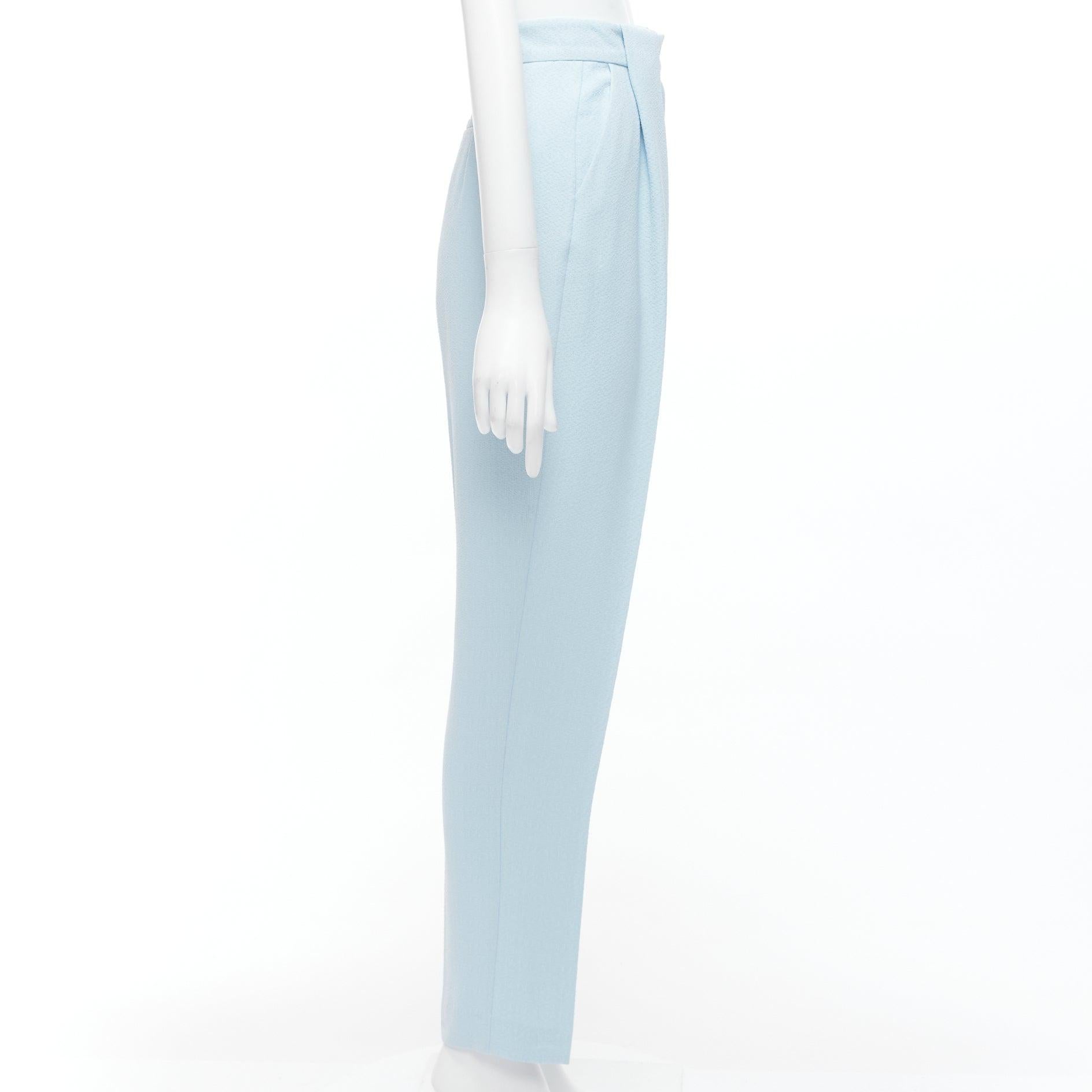 EMILIA WICKSTEAD baby blue crepe pleated waist tapered pants UK6 XS In Good Condition For Sale In Hong Kong, NT