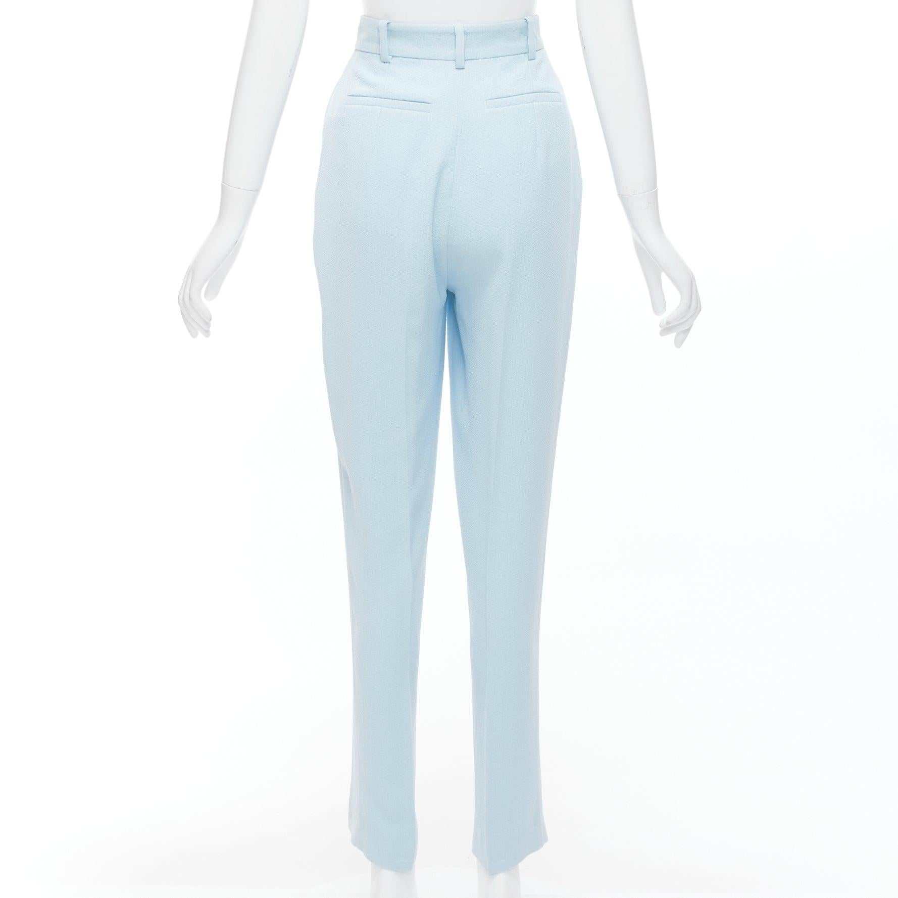 Women's EMILIA WICKSTEAD baby blue crepe pleated waist tapered pants UK6 XS For Sale