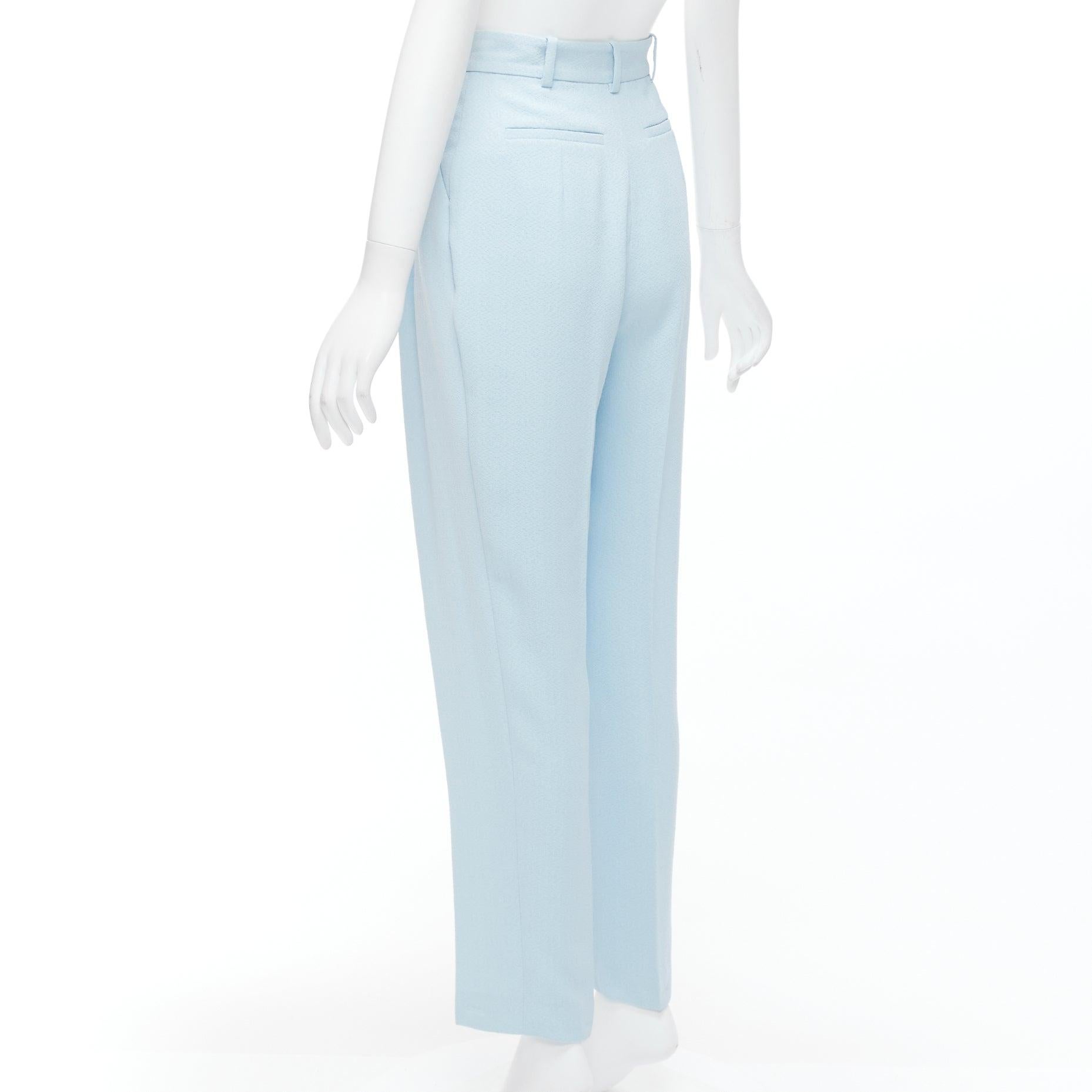 EMILIA WICKSTEAD baby blue crepe pleated waist tapered pants UK6 XS For Sale 1