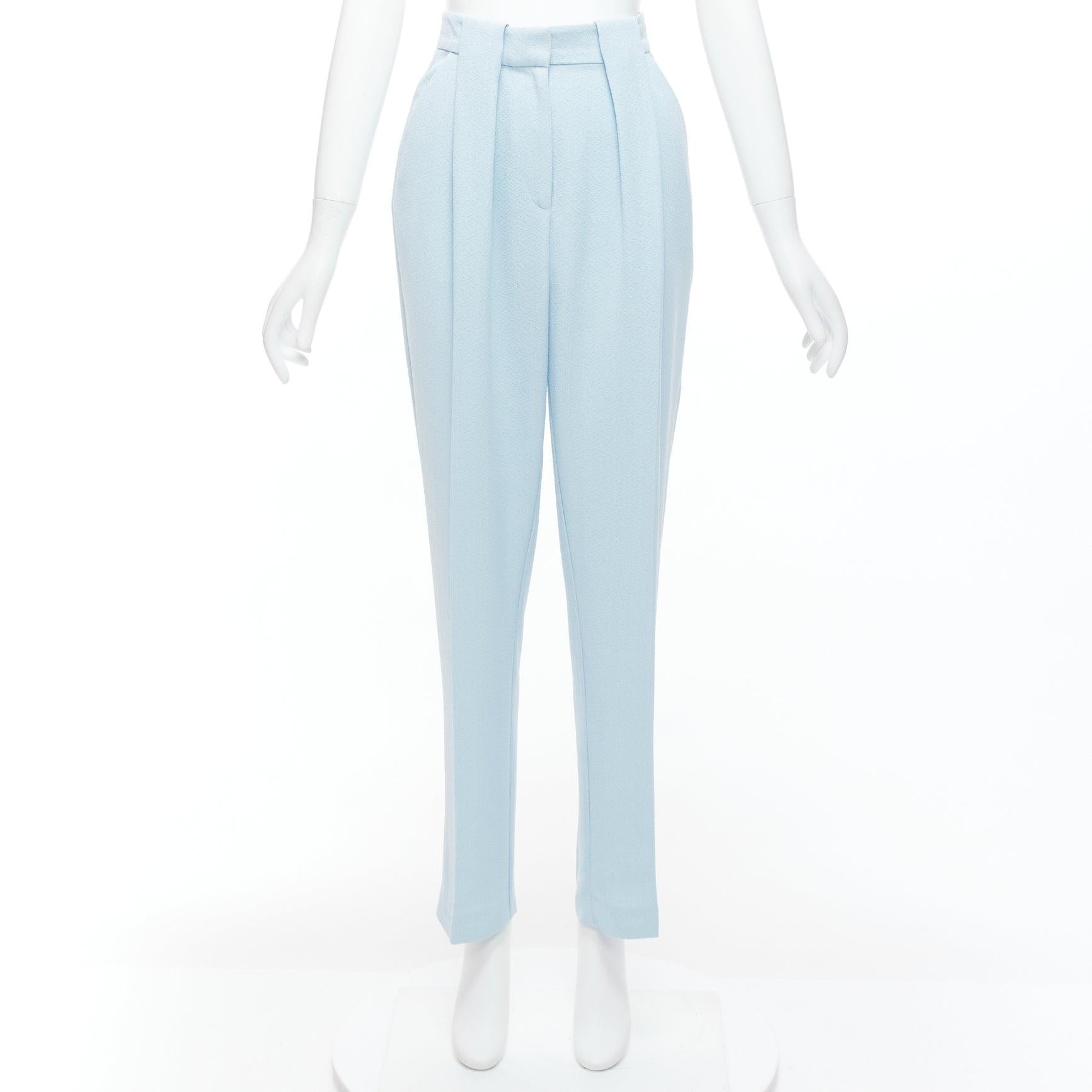 EMILIA WICKSTEAD baby blue crepe pleated waist tapered pants UK6 XS For Sale 4