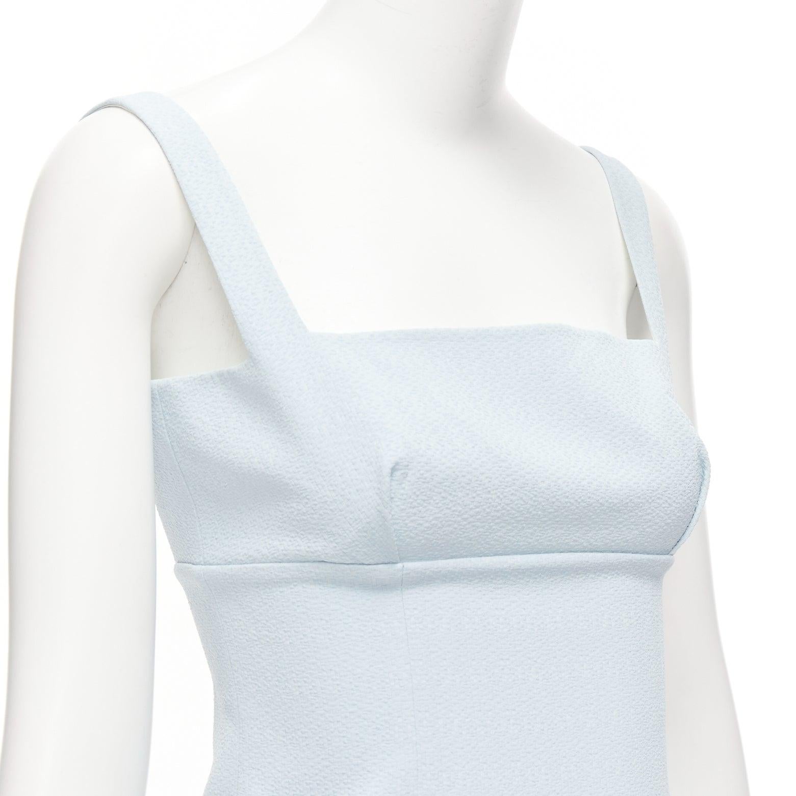 EMILIA WICKSTEAD baby blue crepe square neck darted top UK6 XS
Reference: LNKO/A02351
Brand: Emilia Wickstead
Material: Polyester, Blend
Color: Blue
Pattern: Solid
Closure: Belt
Lining: White Polyester
Extra Details: Back zip with add on belt. Low