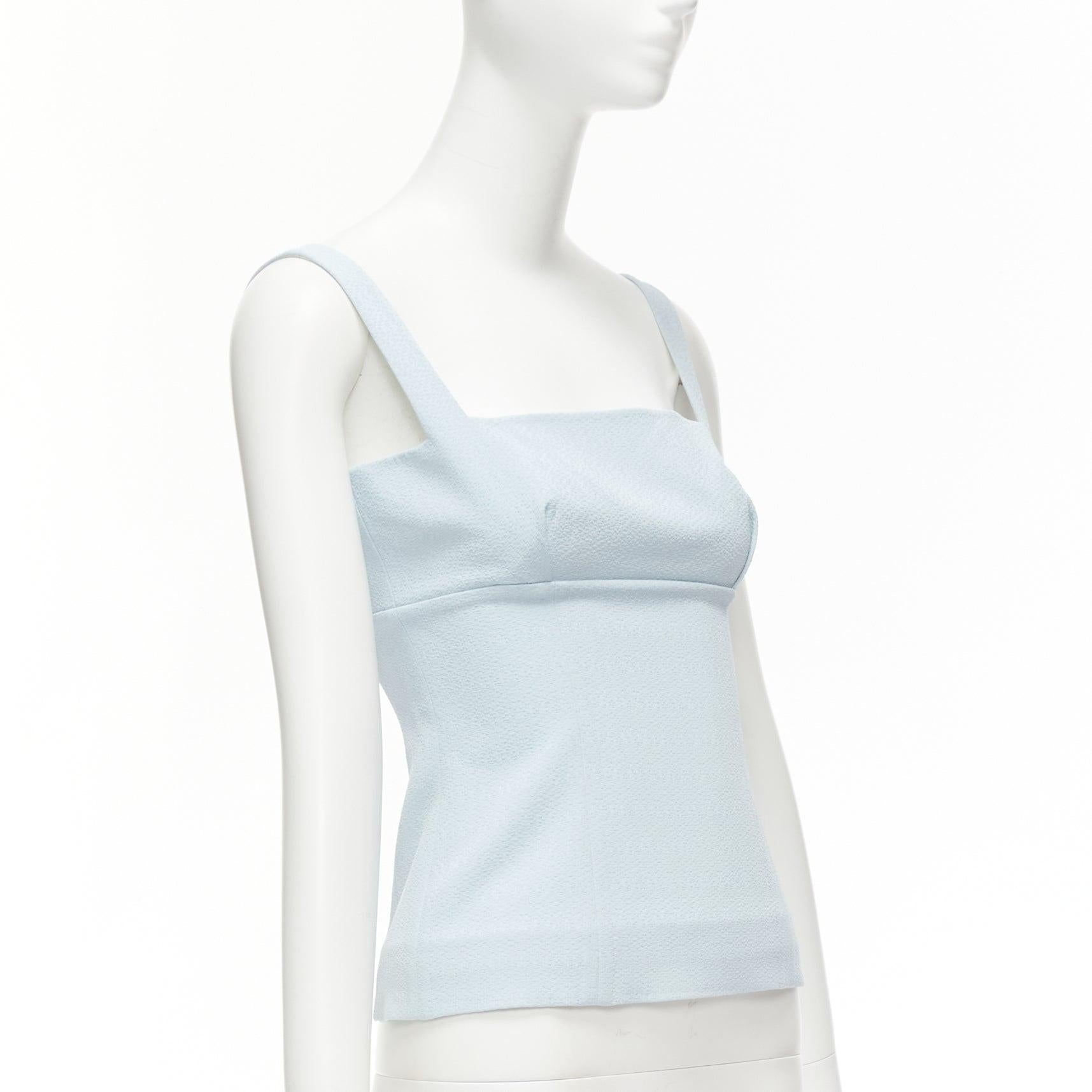 Gray EMILIA WICKSTEAD baby blue crepe square neck darted top UK6 XS