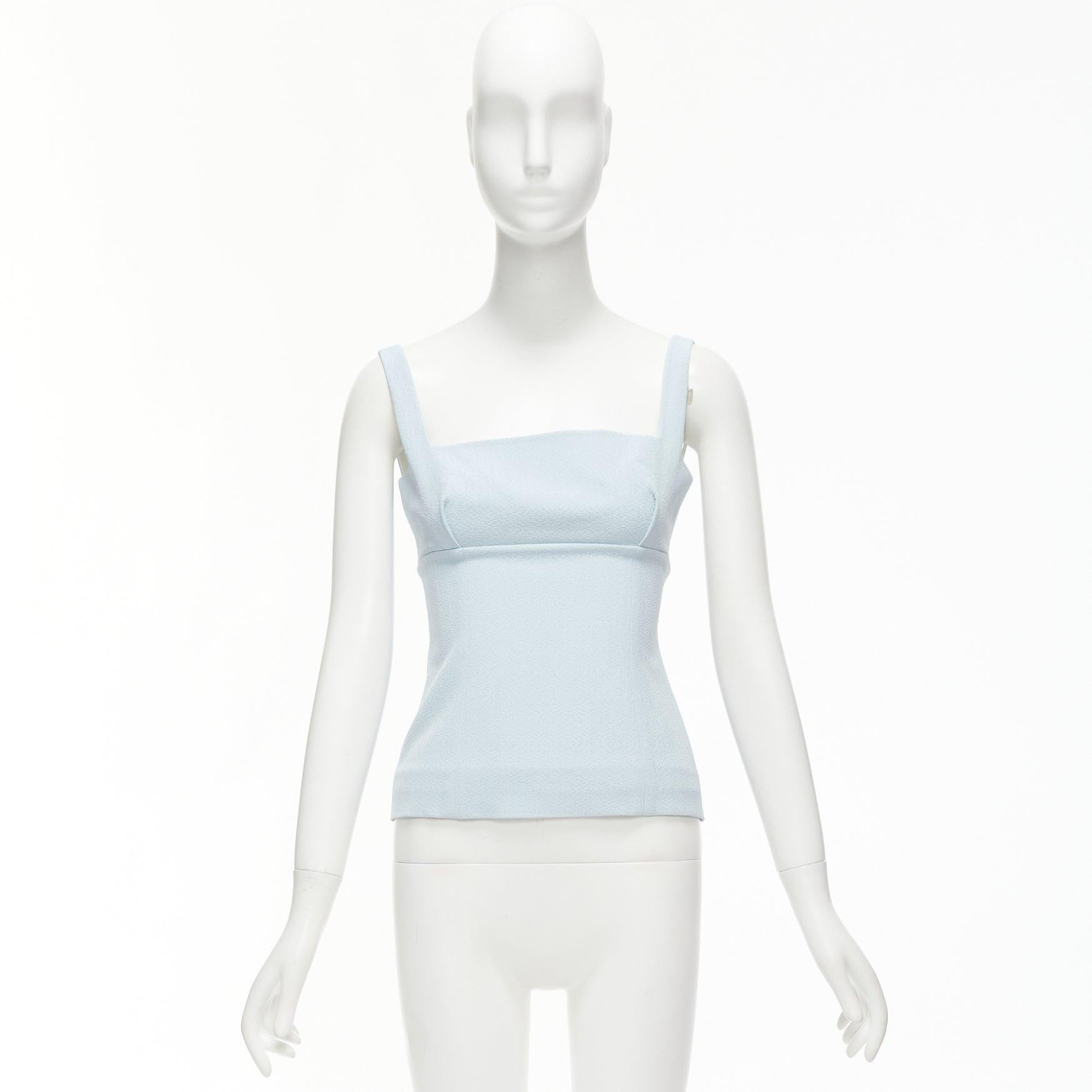 EMILIA WICKSTEAD baby blue crepe square neck darted top UK6 XS 4