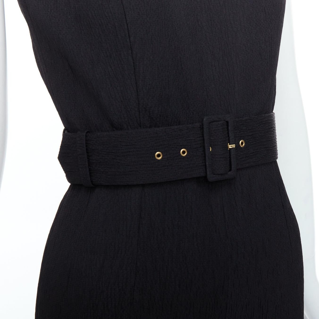 EMILIA WICKSTEAD black cloque crew neck cropped belted jumpsuit UK8 S
Reference: LNKO/A02483
Brand: Emilia Wickstead
Material: Polyester
Color: Black, Gold
Pattern: Solid
Closure: Belt
Lining: Black Fabric
Extra Details: Belt is removable.
Made in:
