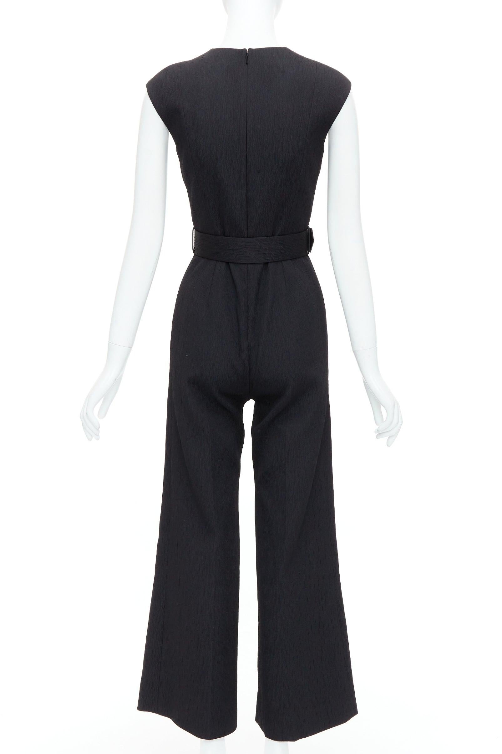 Women's EMILIA WICKSTEAD black cloque crew neck cropped belted jumpsuit UK8 S For Sale