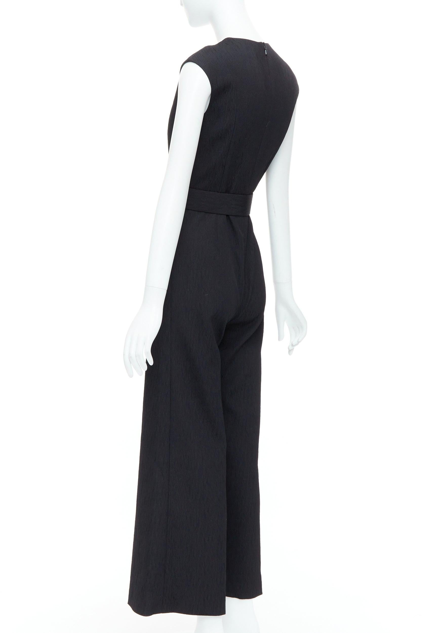 EMILIA WICKSTEAD black cloque crew neck cropped belted jumpsuit UK8 S For Sale 1