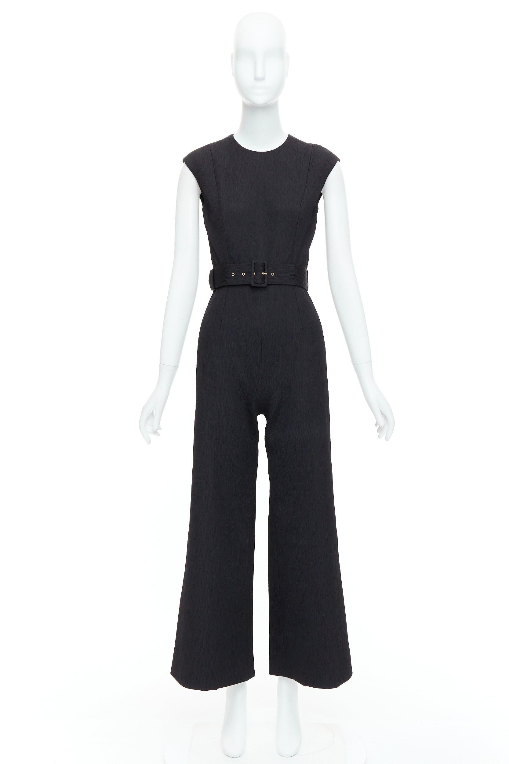 EMILIA WICKSTEAD black cloque crew neck cropped belted jumpsuit UK8 S For Sale 4