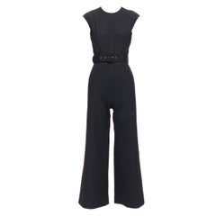 EMILIA WICKSTEAD black cloque crew neck cropped belted jumpsuit UK8 S