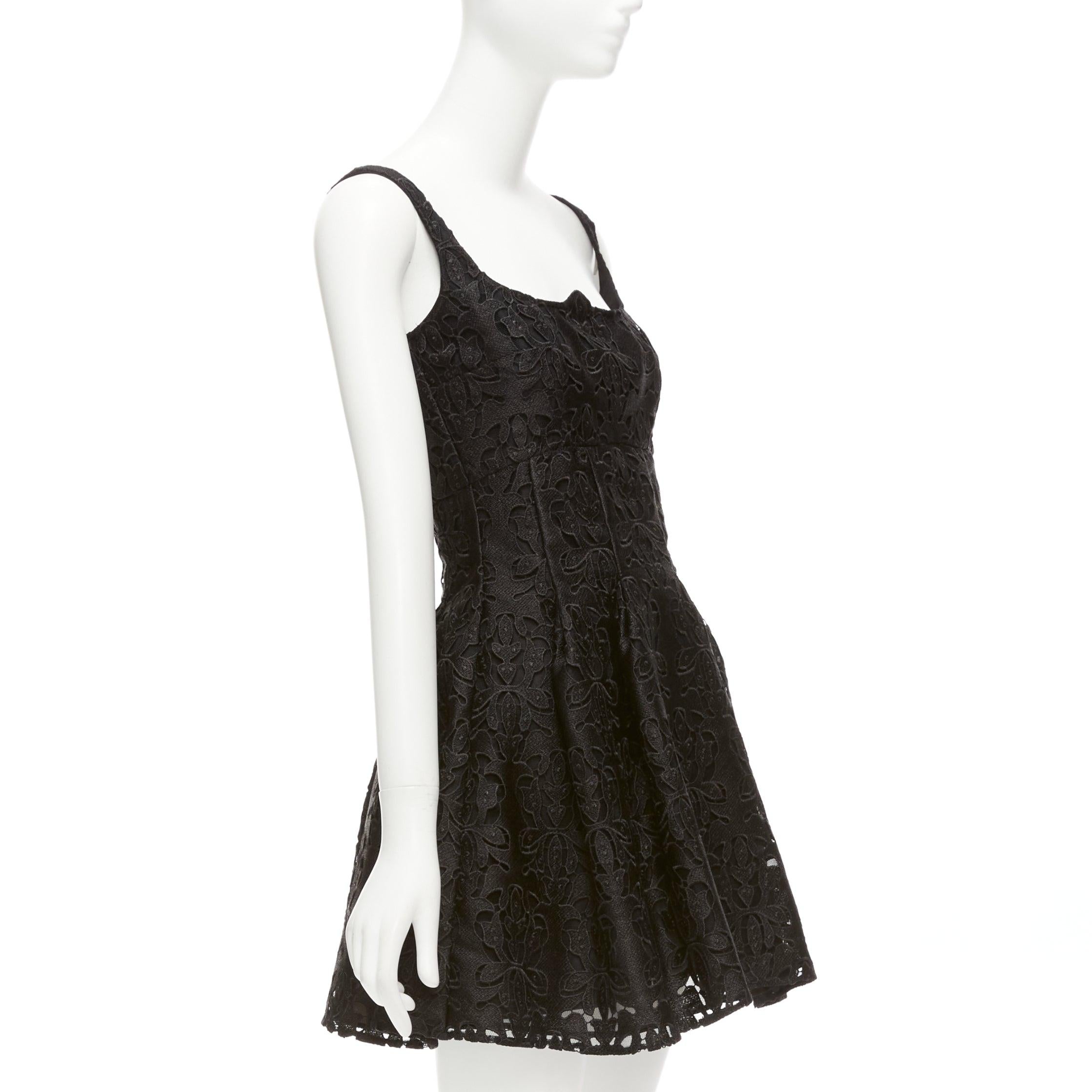EMILIA WICKSTEAD black floral lace paisley scalloped neckline flared dress UK8 S In New Condition For Sale In Hong Kong, NT