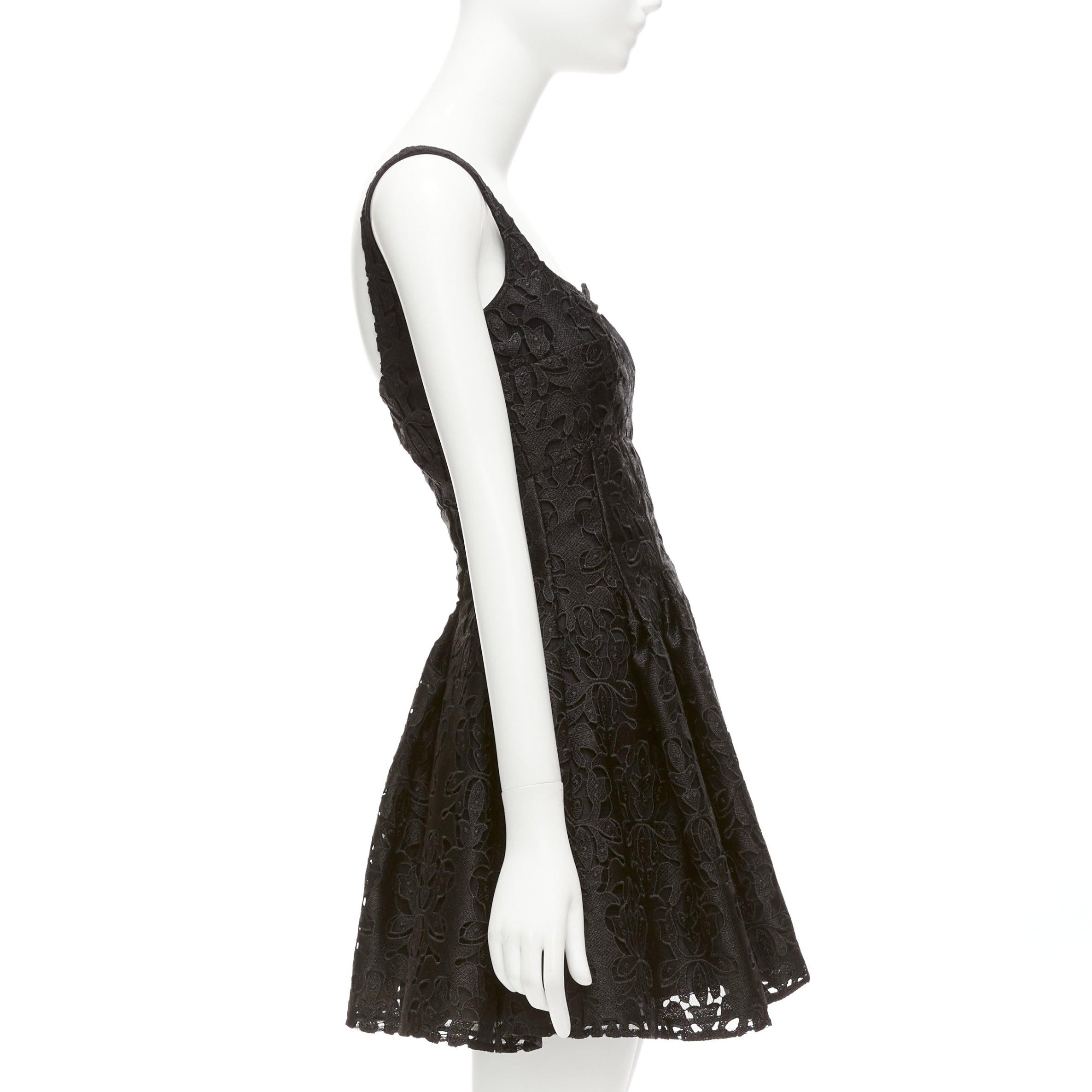 Women's EMILIA WICKSTEAD black floral lace paisley scalloped neckline flared dress UK8 S For Sale