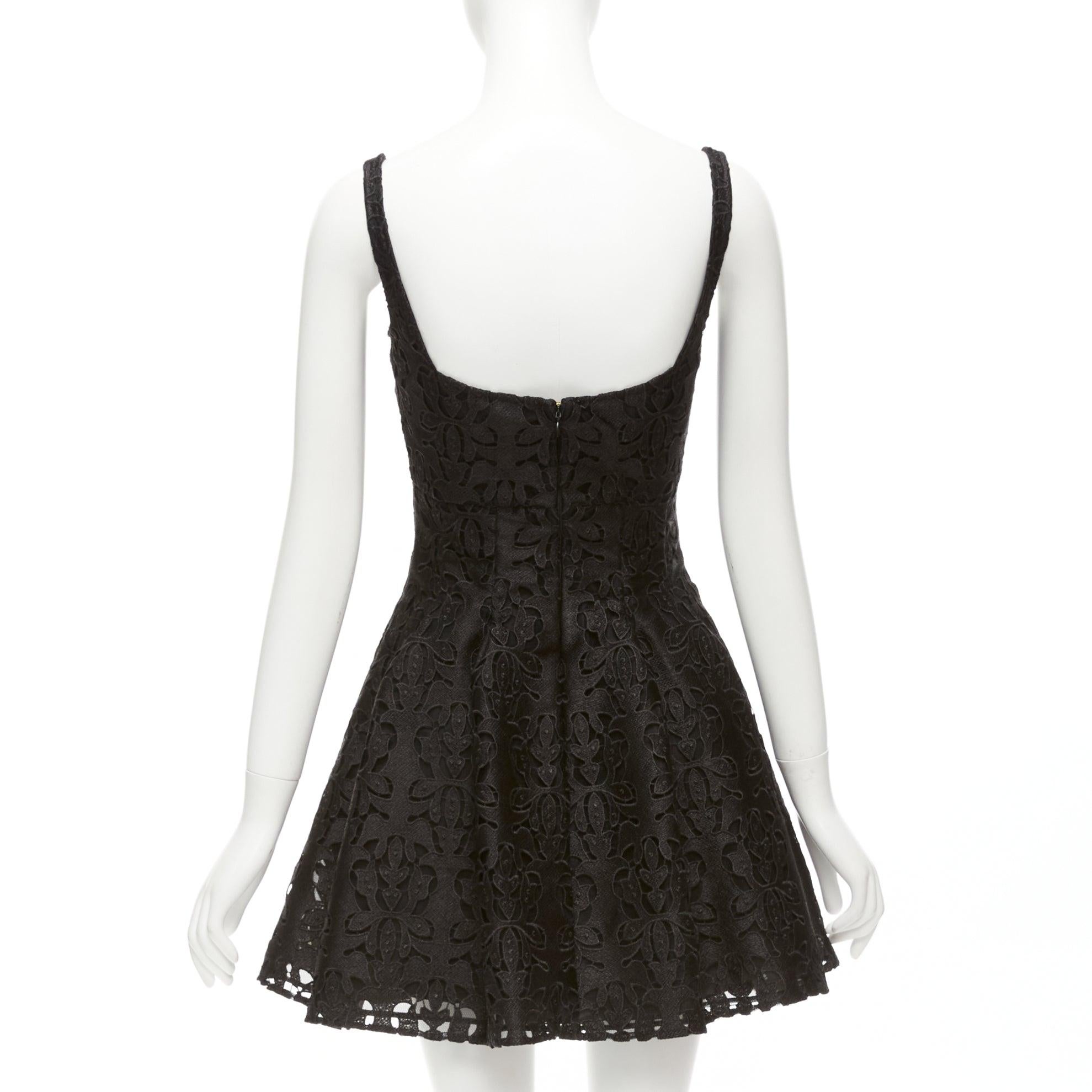 Women's EMILIA WICKSTEAD black floral lace paisley scalloped neckline flared dress UK8 S For Sale