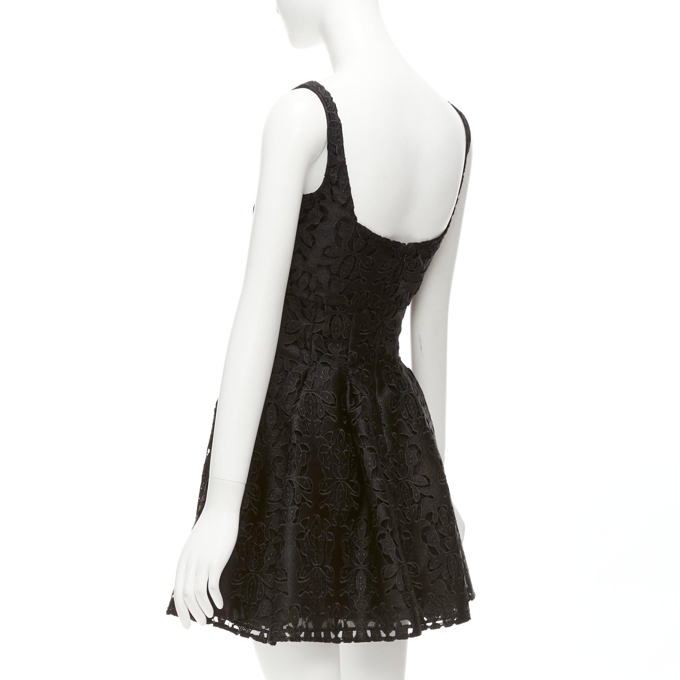 EMILIA WICKSTEAD black floral lace paisley scalloped neckline flared dress UK8 S For Sale 1