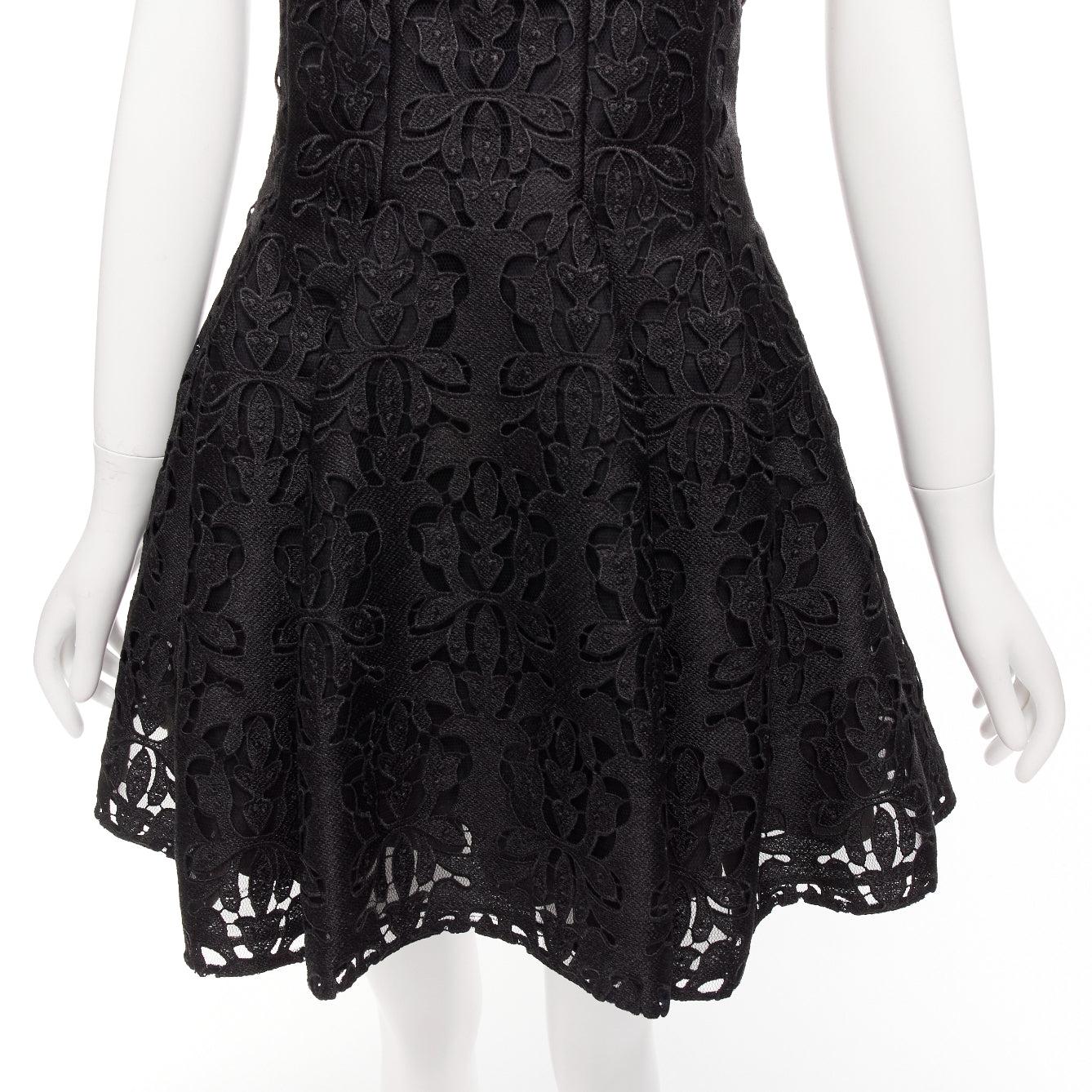EMILIA WICKSTEAD black floral lace paisley scalloped neckline flared dress UK8 S For Sale 3