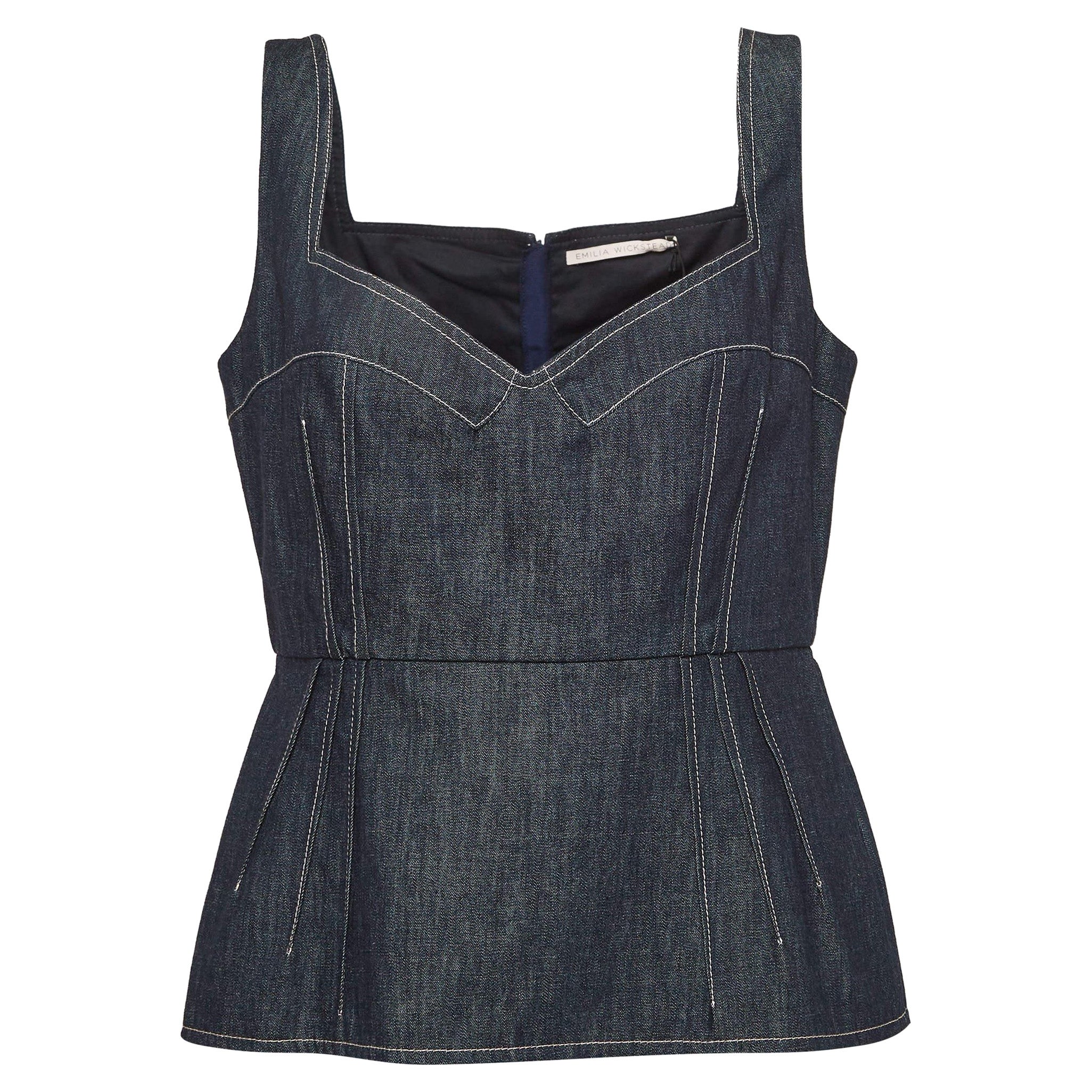 Emilia Wickstead Blue Apple Denim Bustier Top L