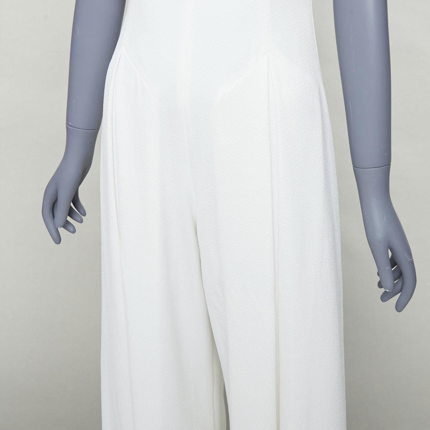 EMILIA WICKSTEAD cream cloque wide leg v neck belted jumpsuit UK8 S For Sale 2