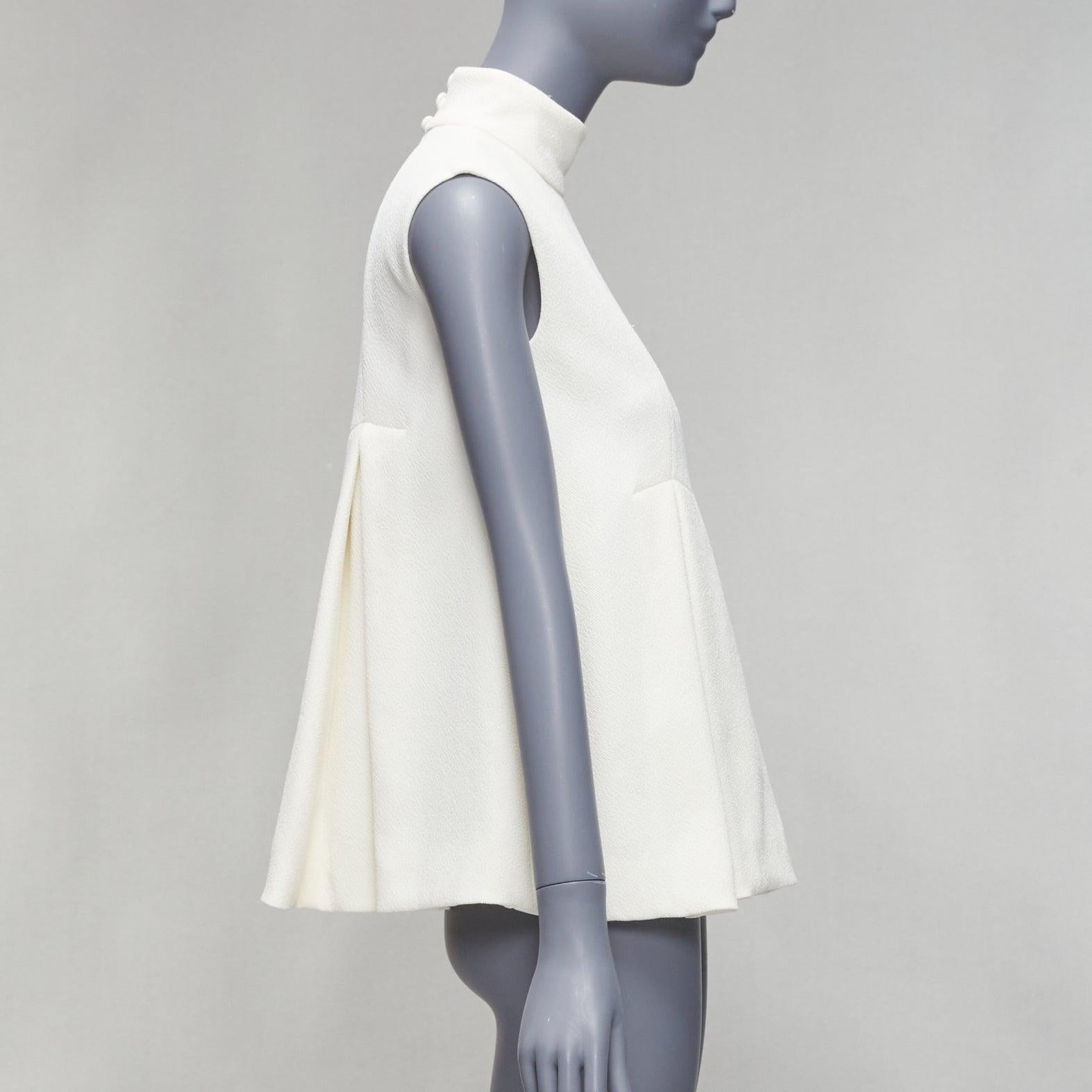 EMILIA WICKSTEAD cream crepe pleated front panel hi neck peplum top UK6 XS In Good Condition For Sale In Hong Kong, NT