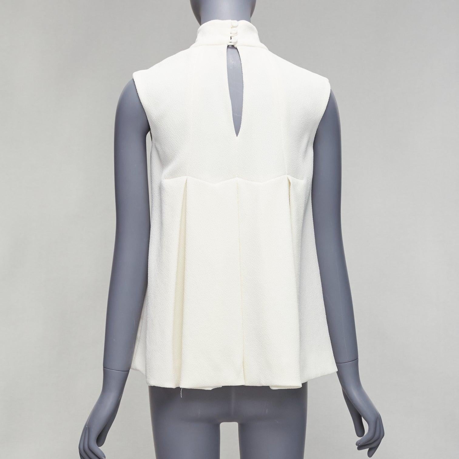 Women's EMILIA WICKSTEAD cream crepe pleated front panel hi neck peplum top UK6 XS For Sale