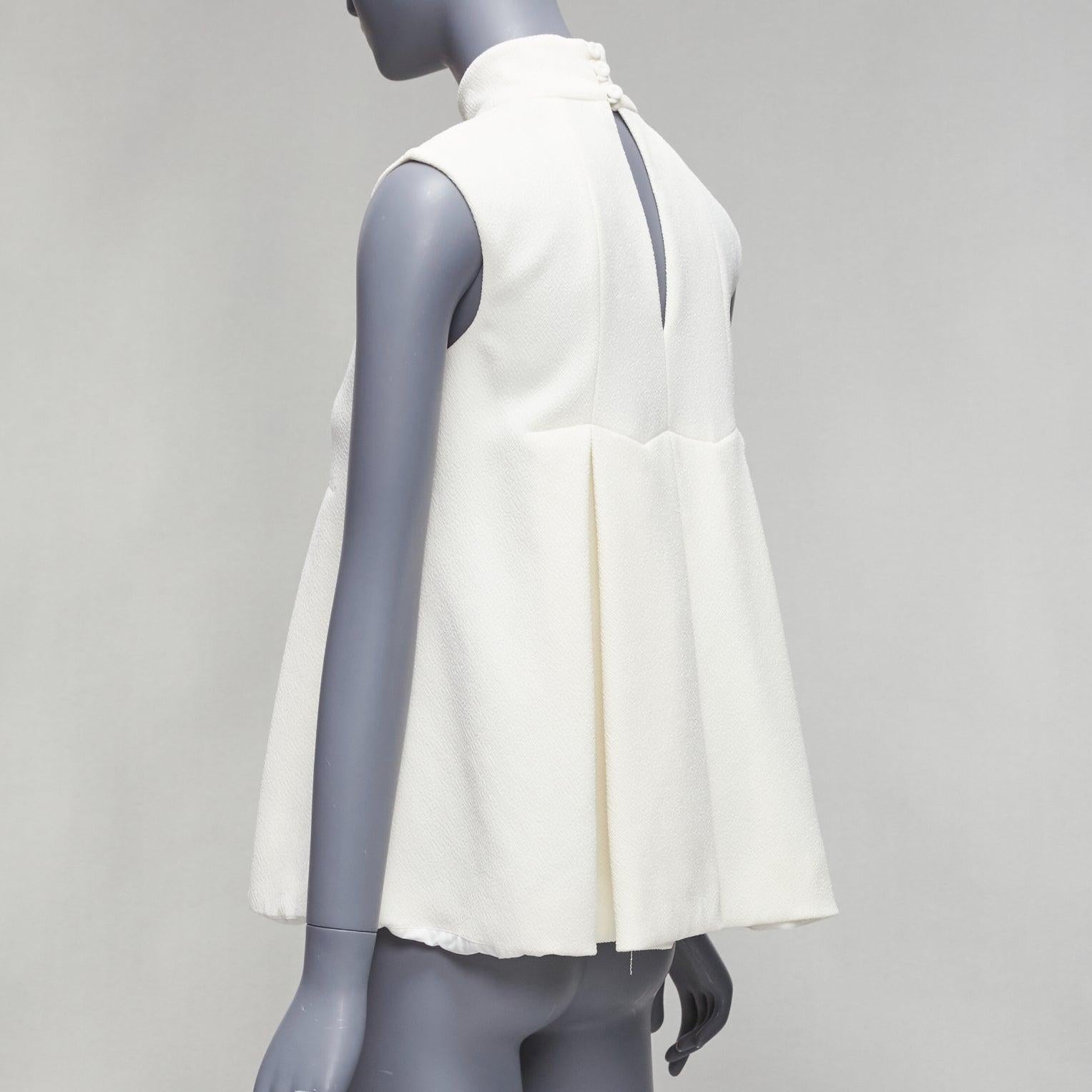 EMILIA WICKSTEAD cream crepe pleated front panel hi neck peplum top UK6 XS For Sale 1