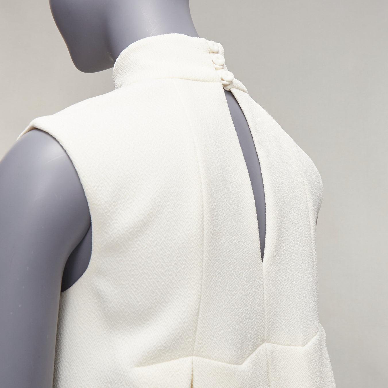 EMILIA WICKSTEAD cream crepe pleated front panel hi neck peplum top UK6 XS For Sale 2