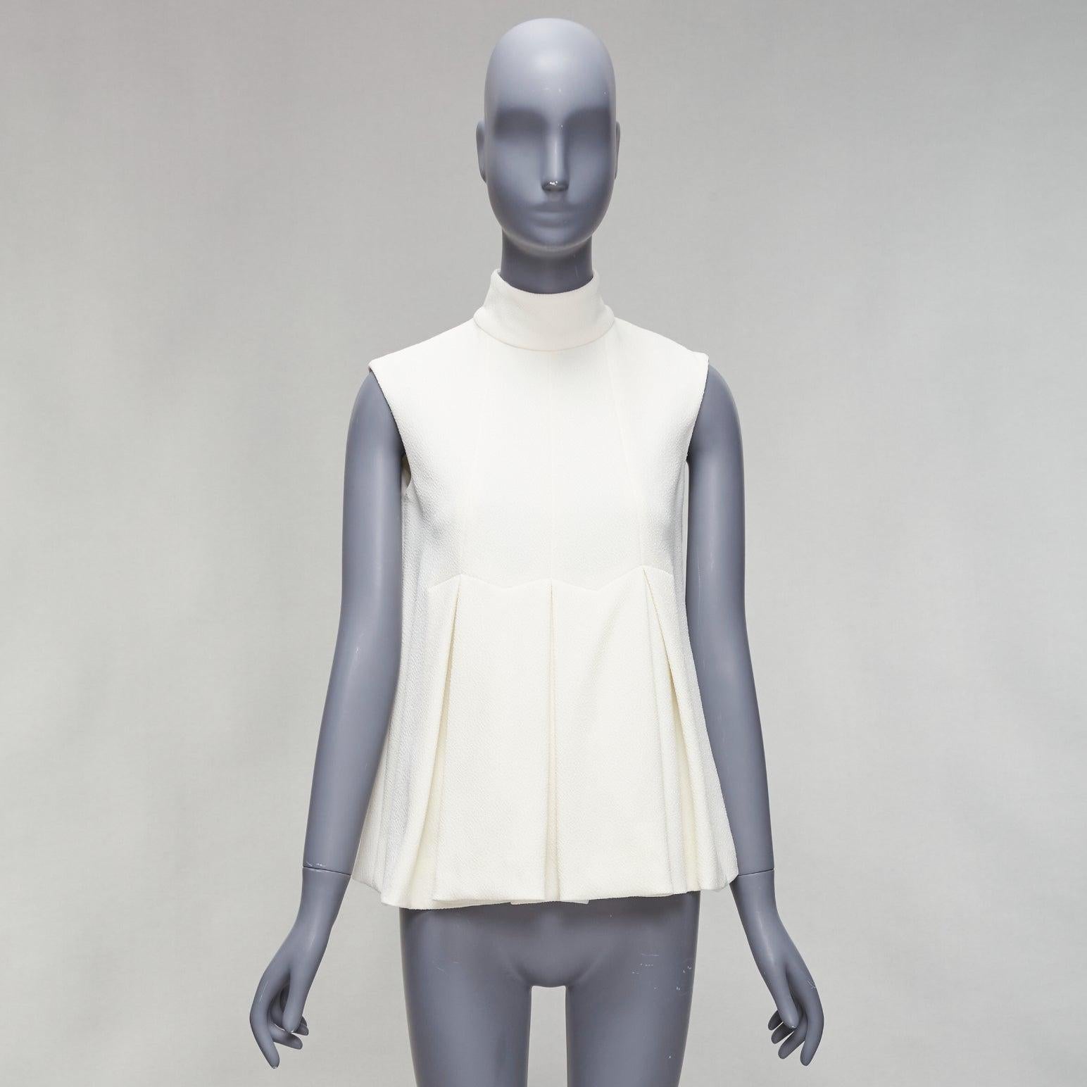 EMILIA WICKSTEAD cream crepe pleated front panel hi neck peplum top UK6 XS For Sale 4