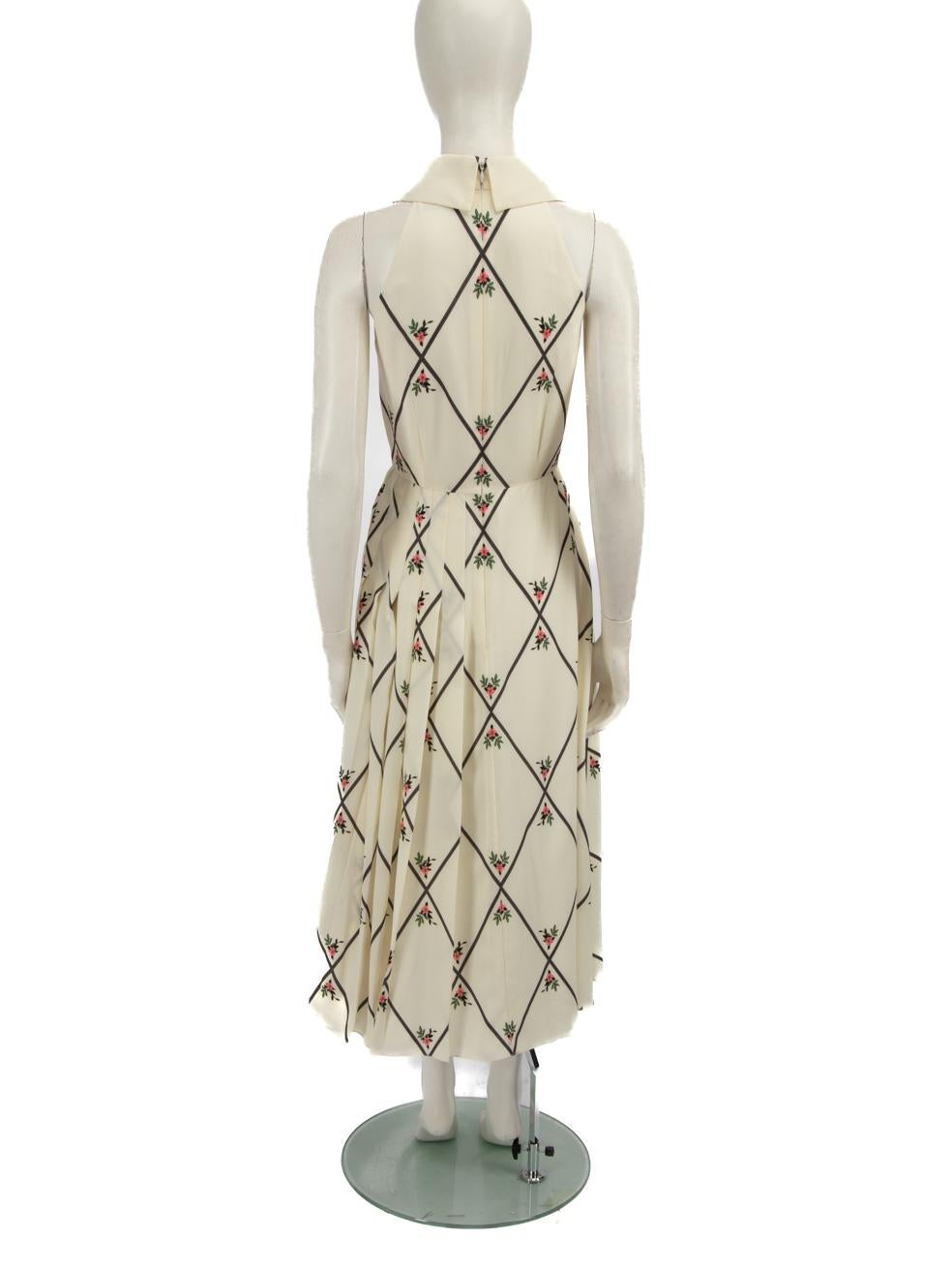 Beige Emilia Wickstead Ecru Floral Sleeveless Midi Dress Size S
