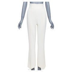 EMILIA WICKSTEAD pantaloni svasati a vita alta in crepe di lana avorio US6 M