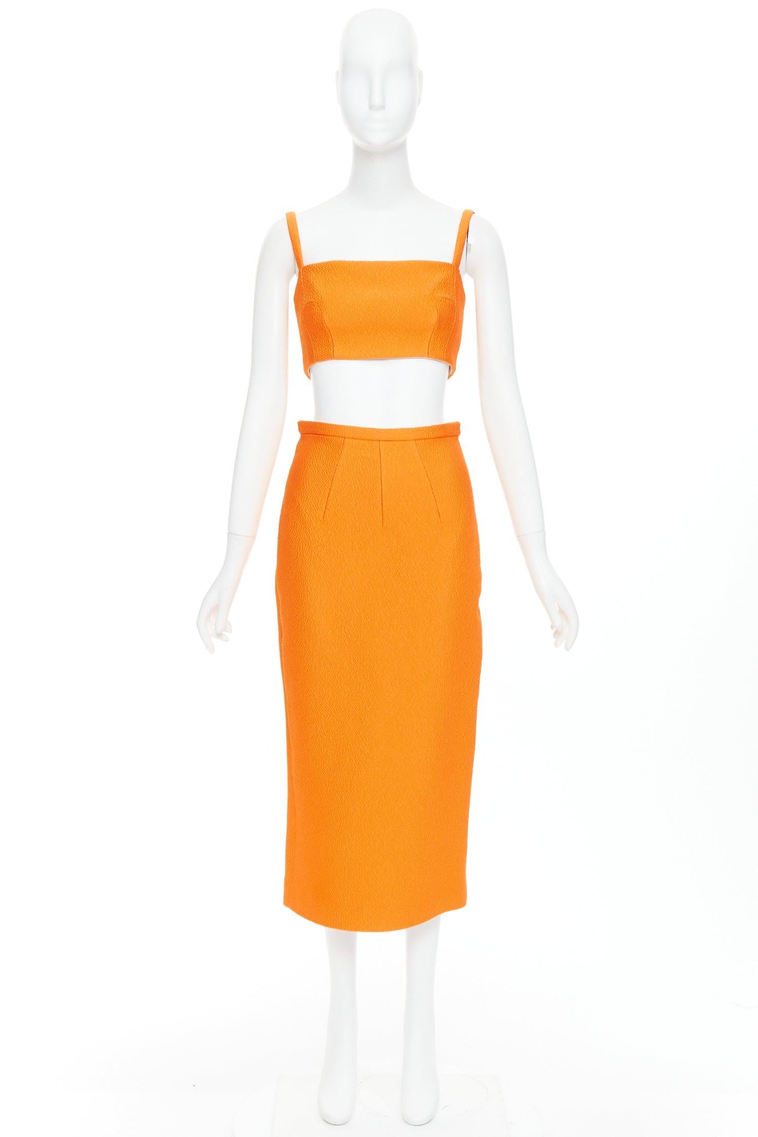EMILIA WICKSTEAD orange darted panelled crop top pencil skirt set UK8 S For Sale 6