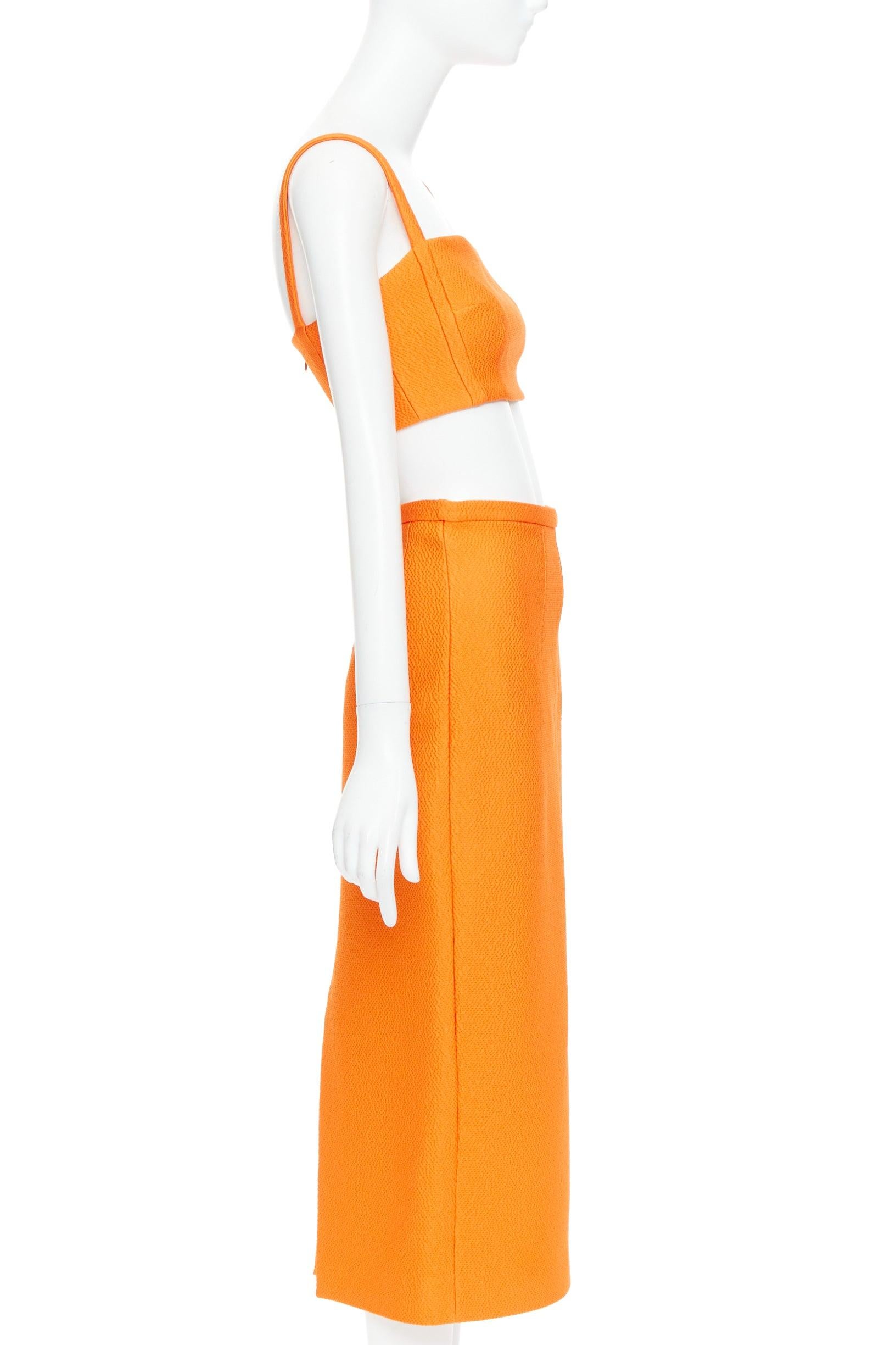 Orange EMILIA WICKSTEAD orange darted panelled crop top pencil skirt set UK8 S For Sale